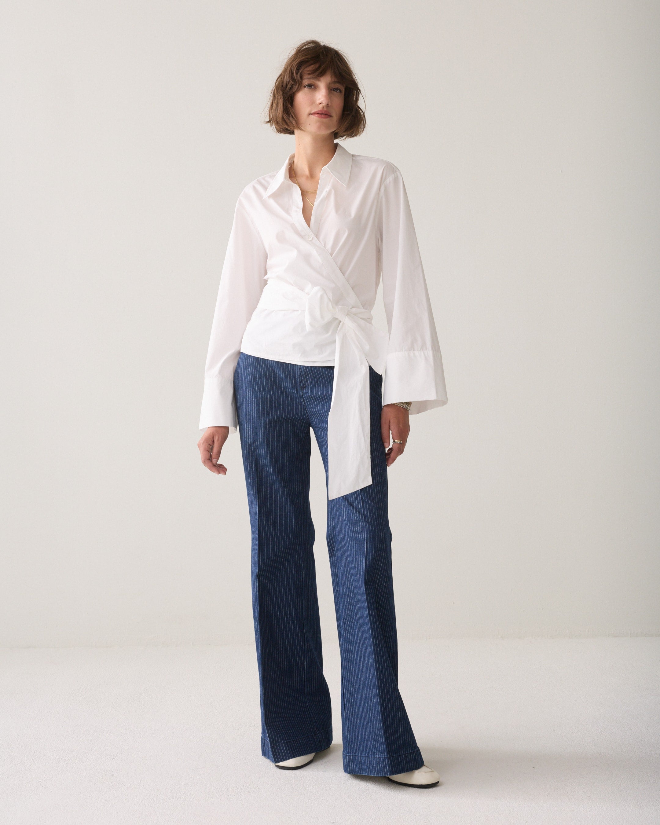 White Poplin Wrap Blouse - 2s3517