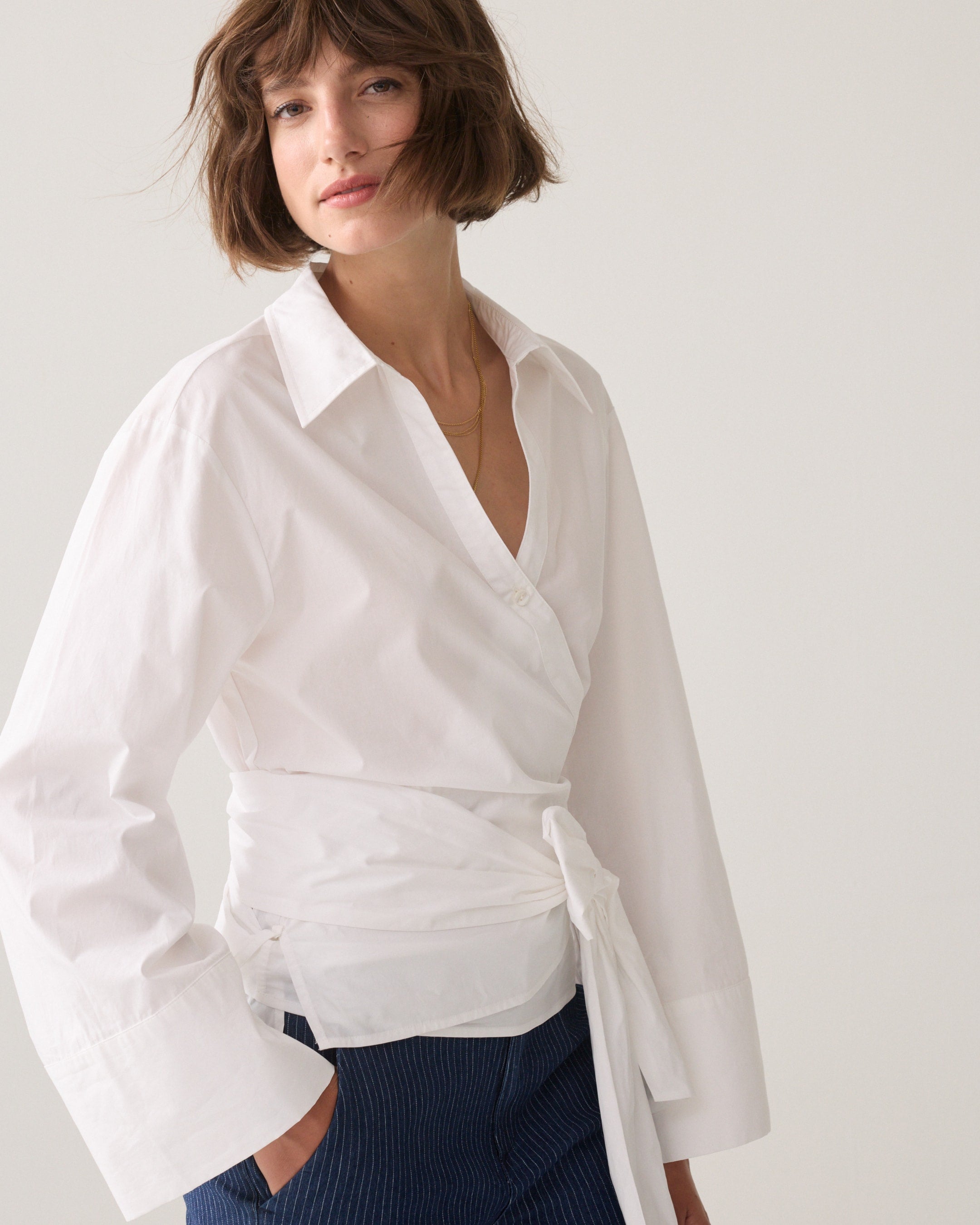White Poplin Wrap Blouse - 2s3517