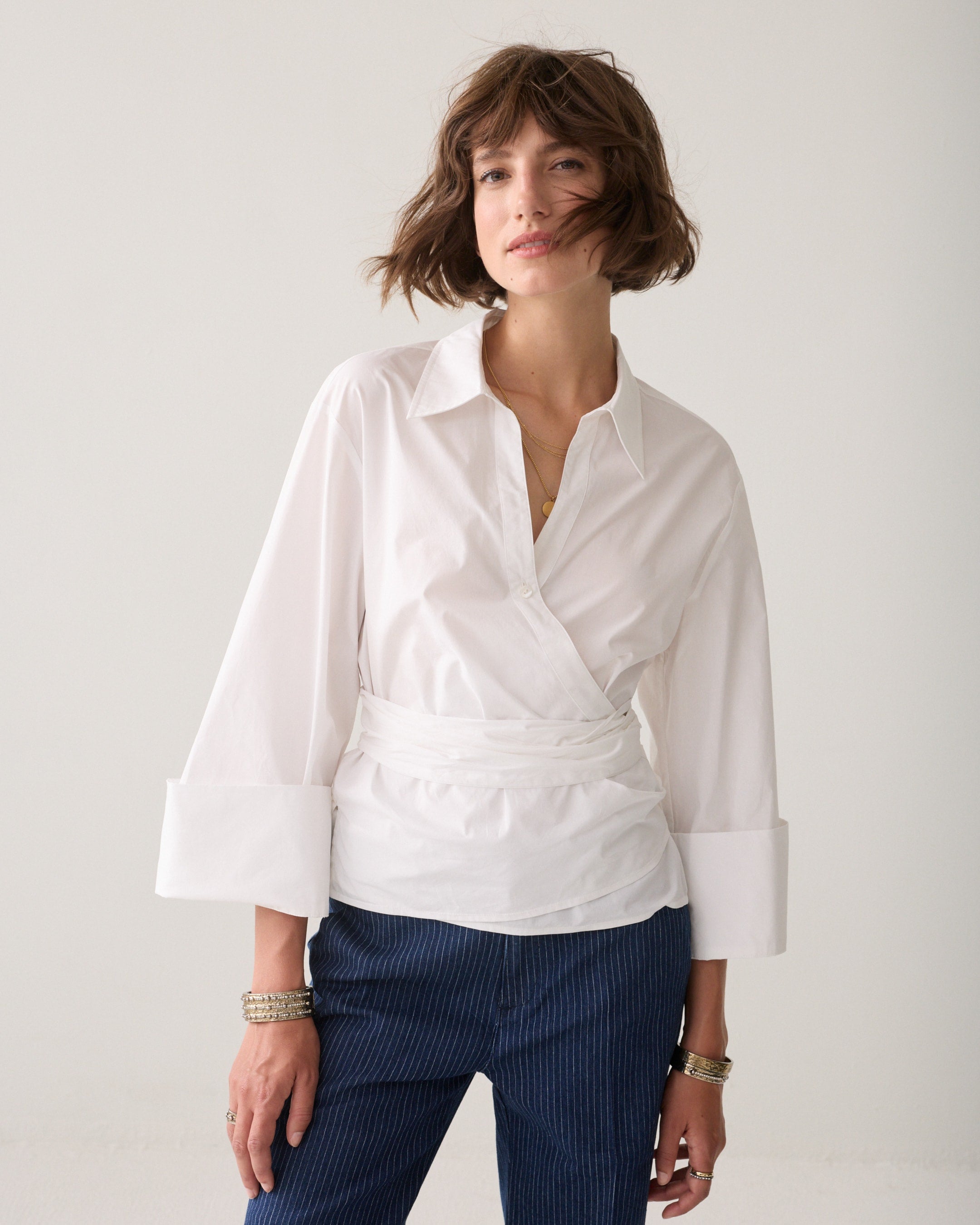 White Poplin Wrap Blouse - 2s3517