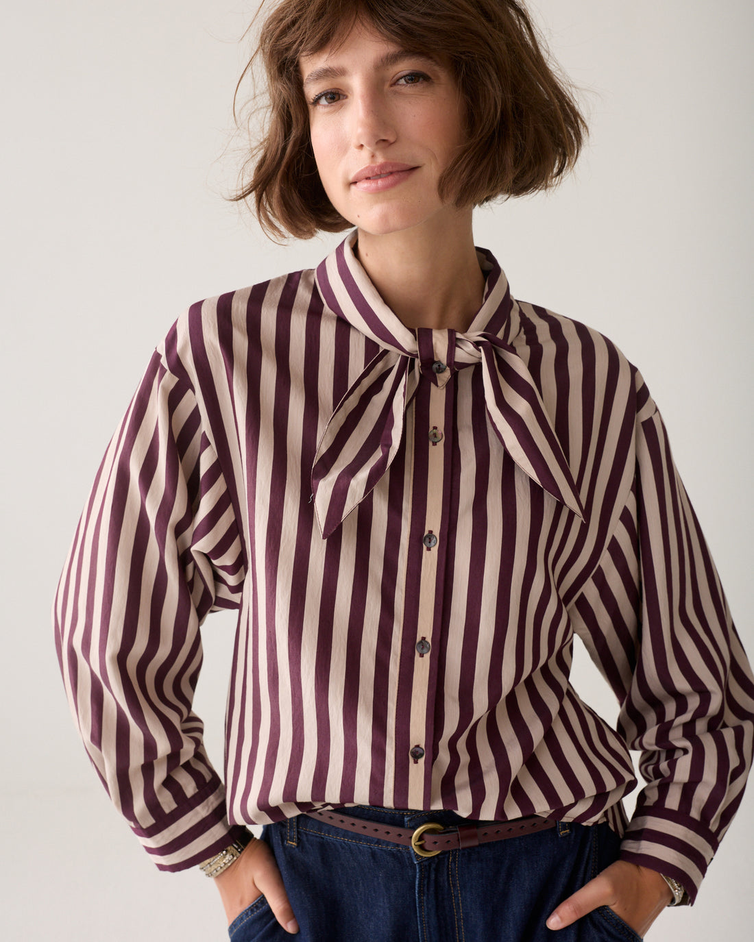 Dark Burgundy Stripe Blouse - 2s3523