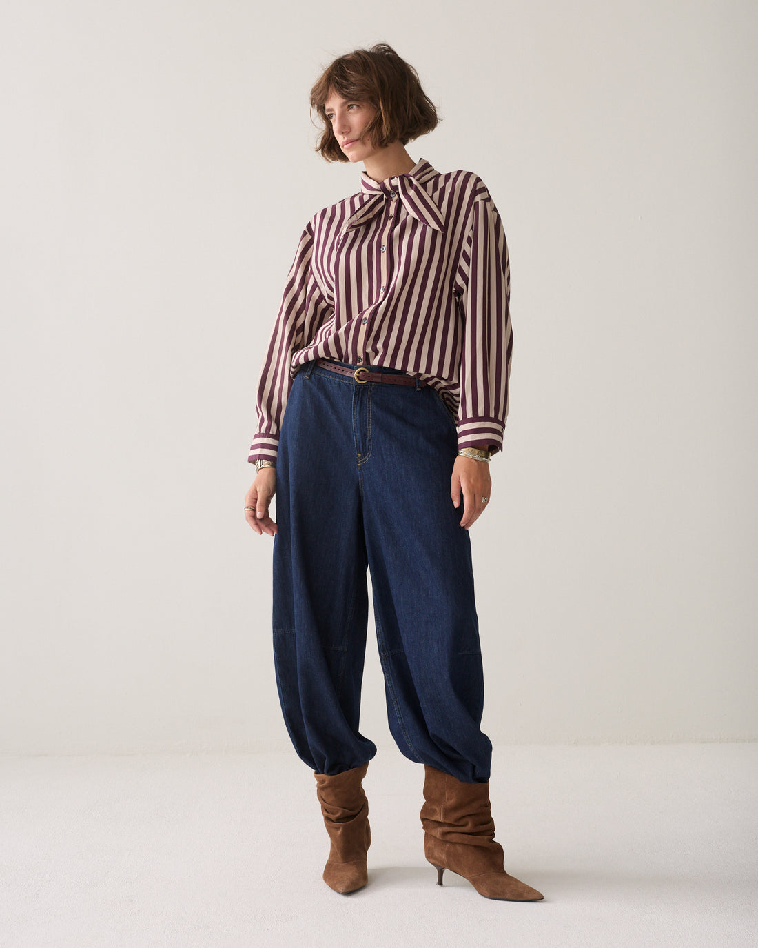 Dark Burgundy Stripe Blouse - 2s3523