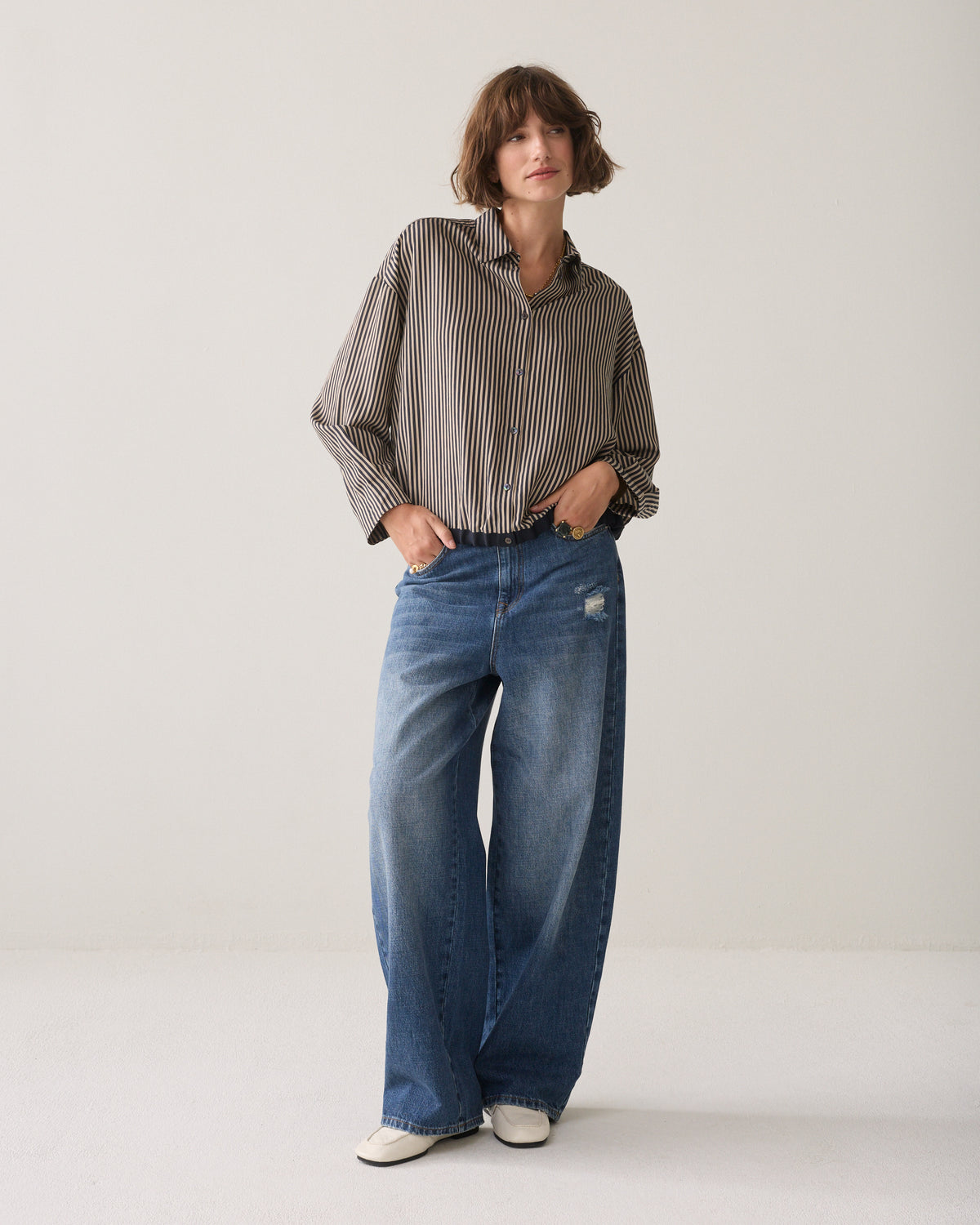 Midnight Blue Stripe Boxy Top - 2s3548