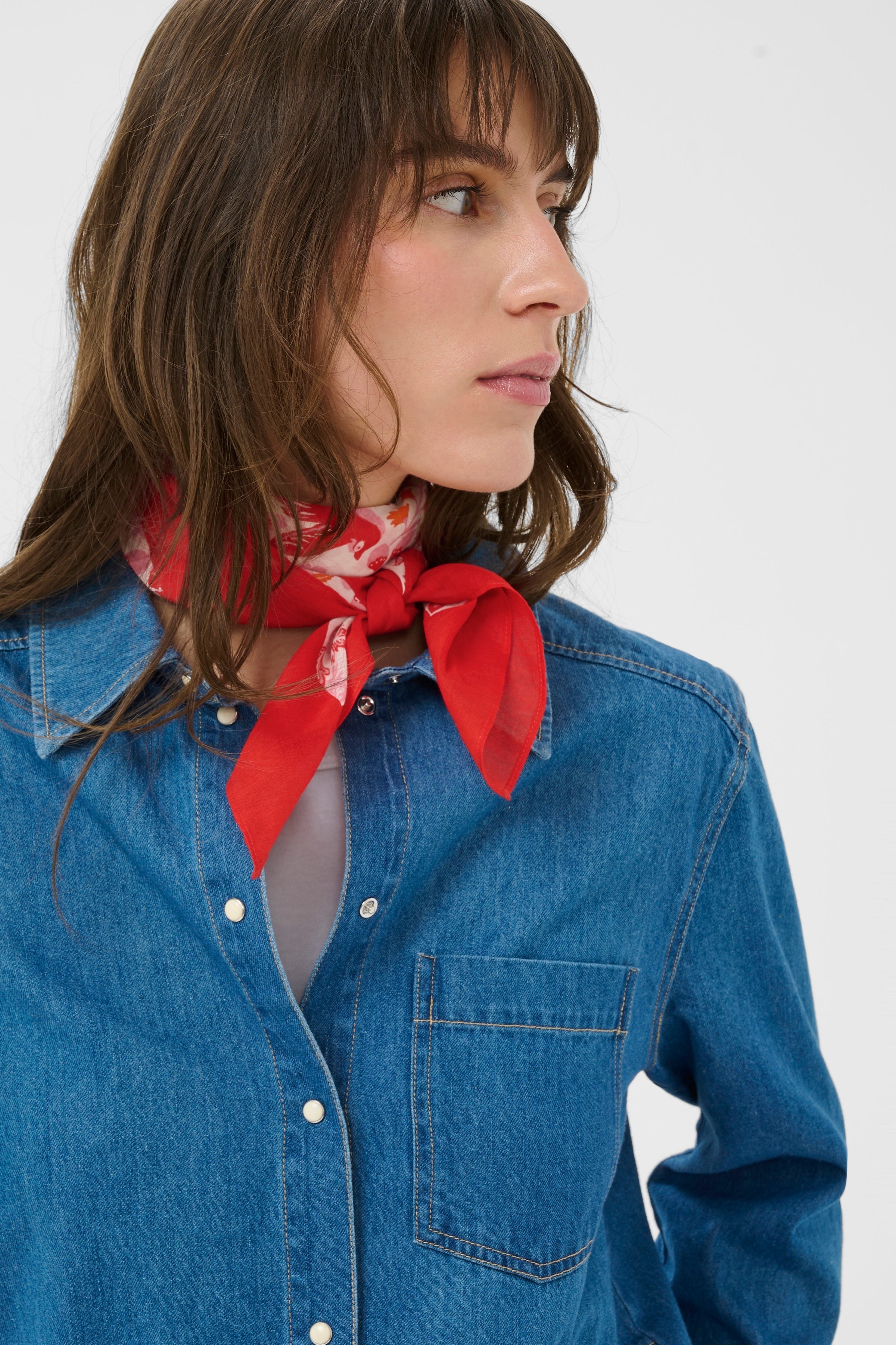 Phil Poppy Red Bird Square Scarf - 30309304