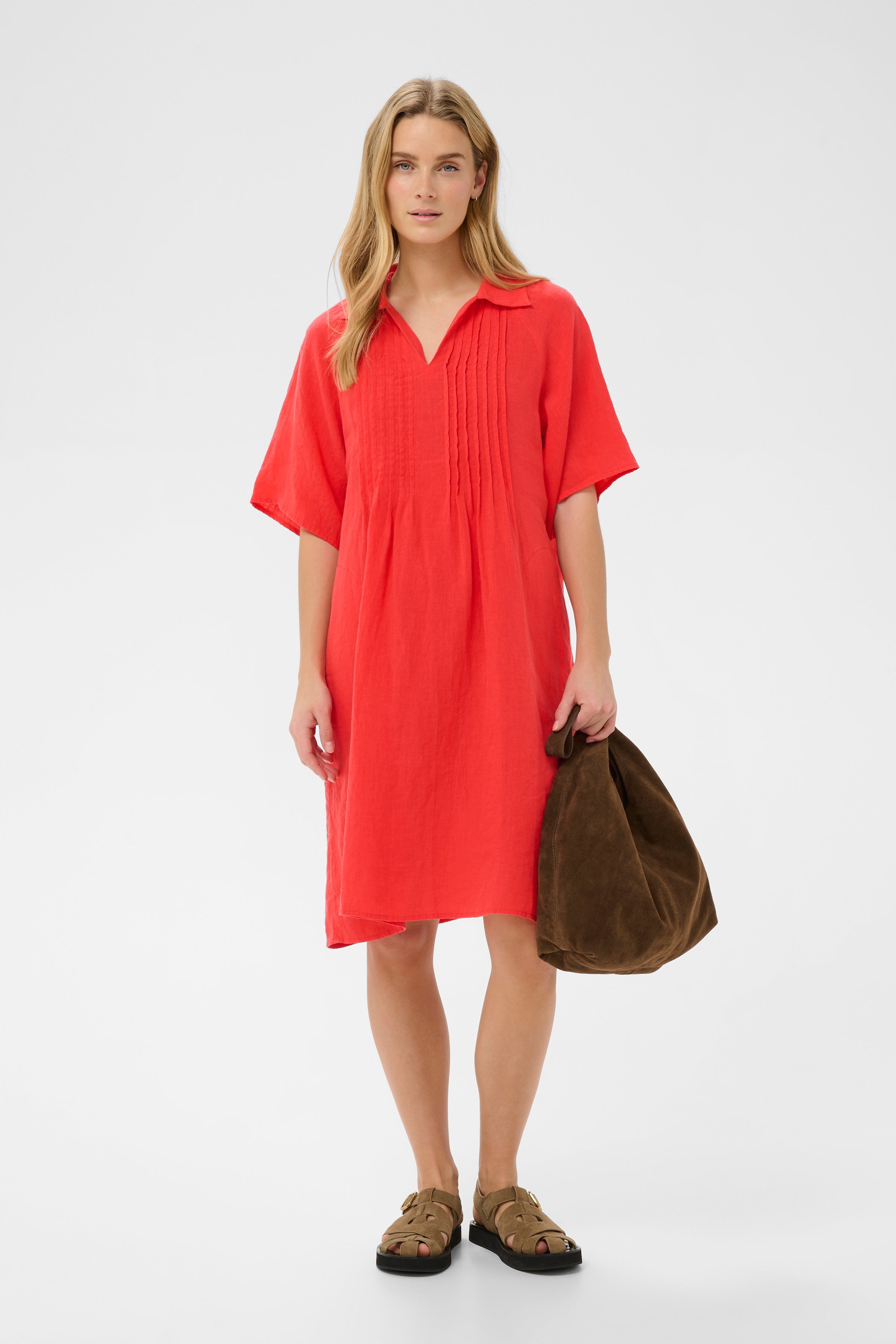Ayla Poppy Red Linen Dress - 30310415
