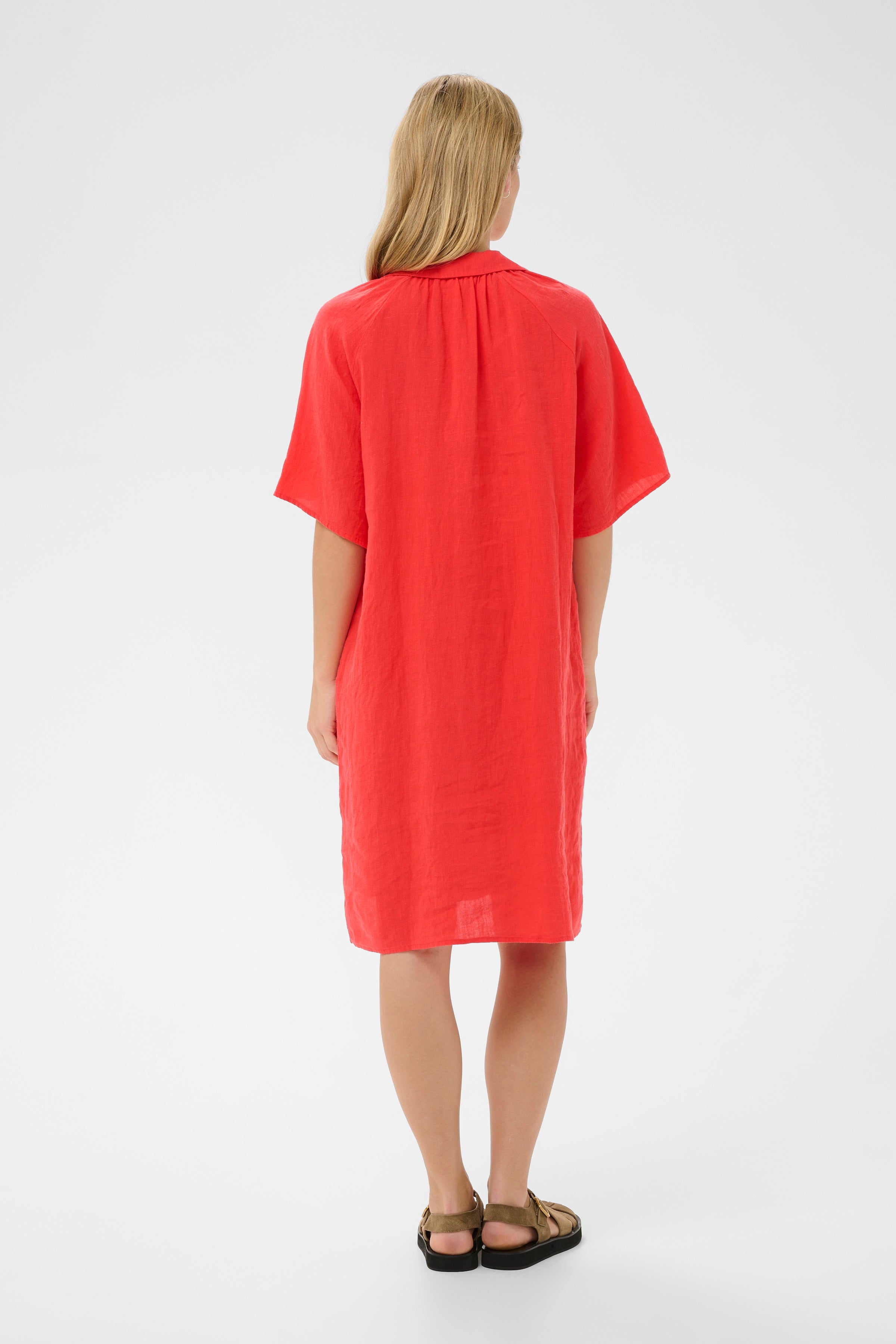 Ayla Poppy Red Linen Dress - 30310415
