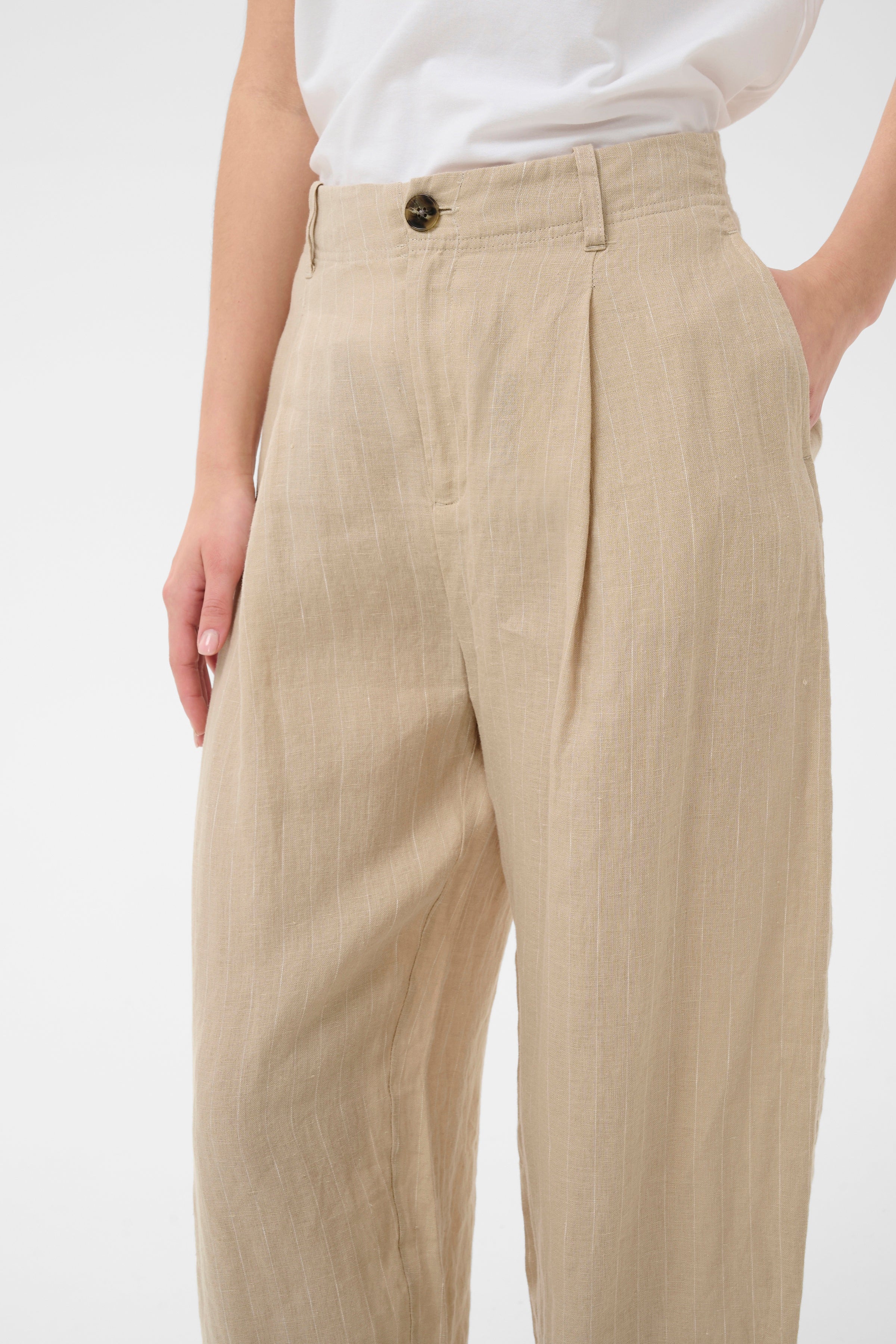 Nettas Neutral Pinstripe Linen Pants - 30310444