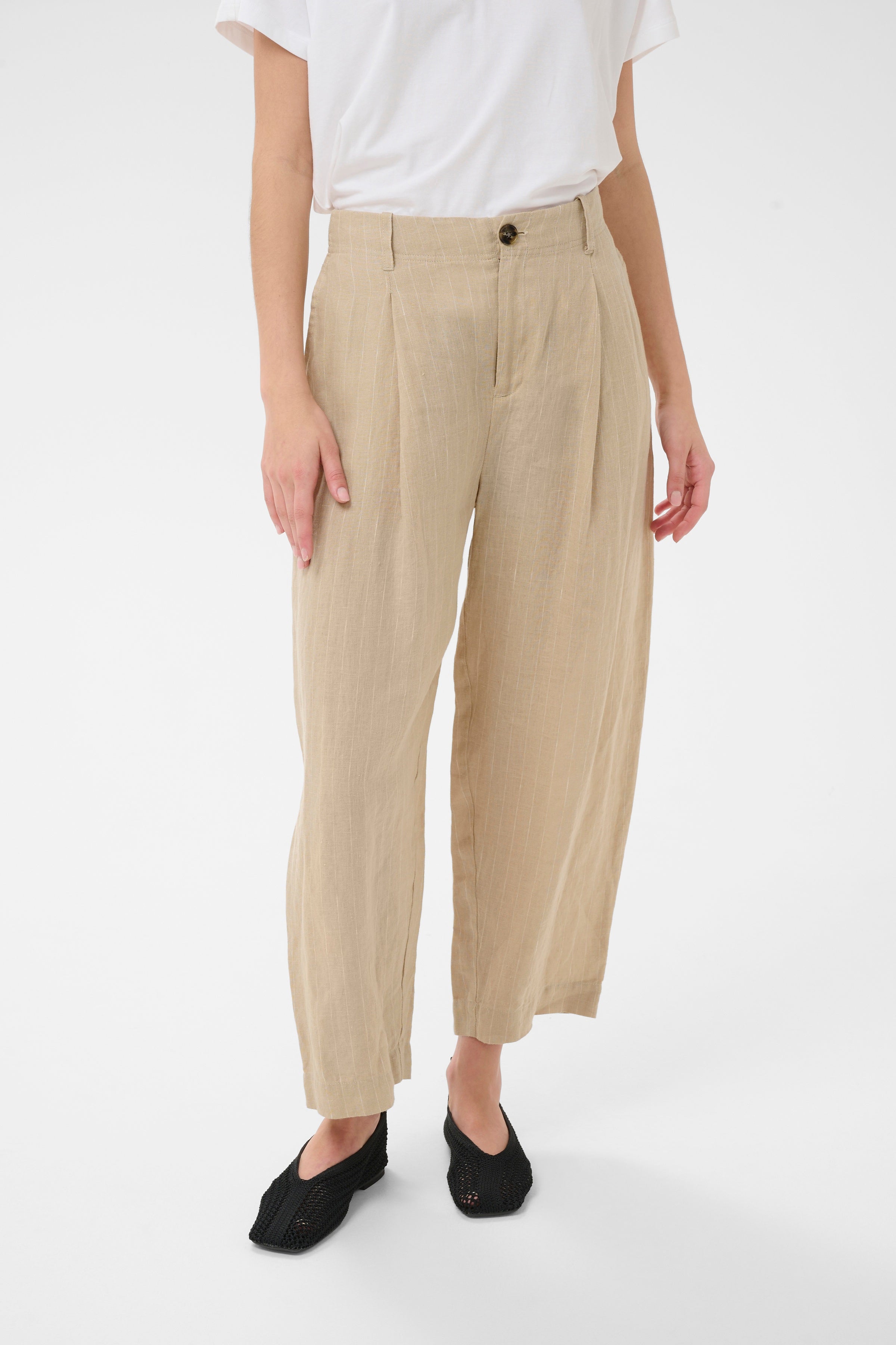 Nettas Neutral Pinstripe Linen Pants - 30310444