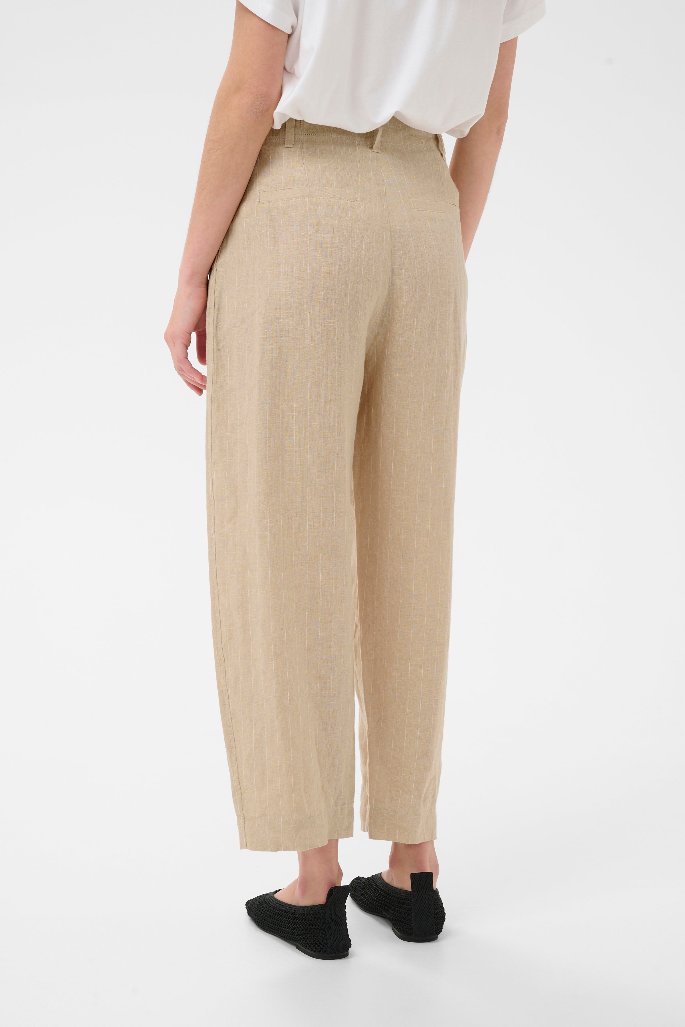 Nettas Neutral Pinstripe Linen Pants - 30310444