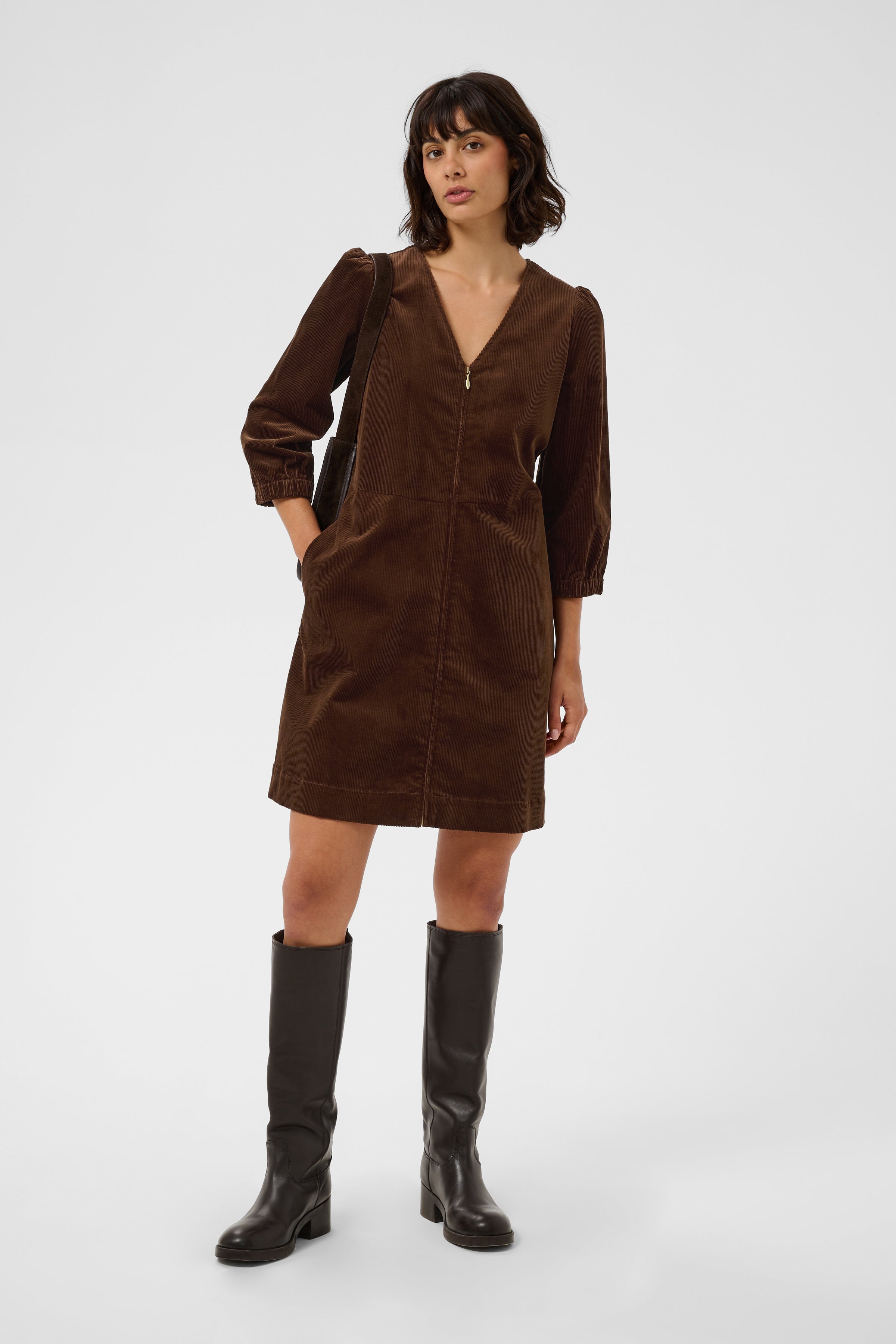 Corinna Brown Cord Zip Dress - 30310797