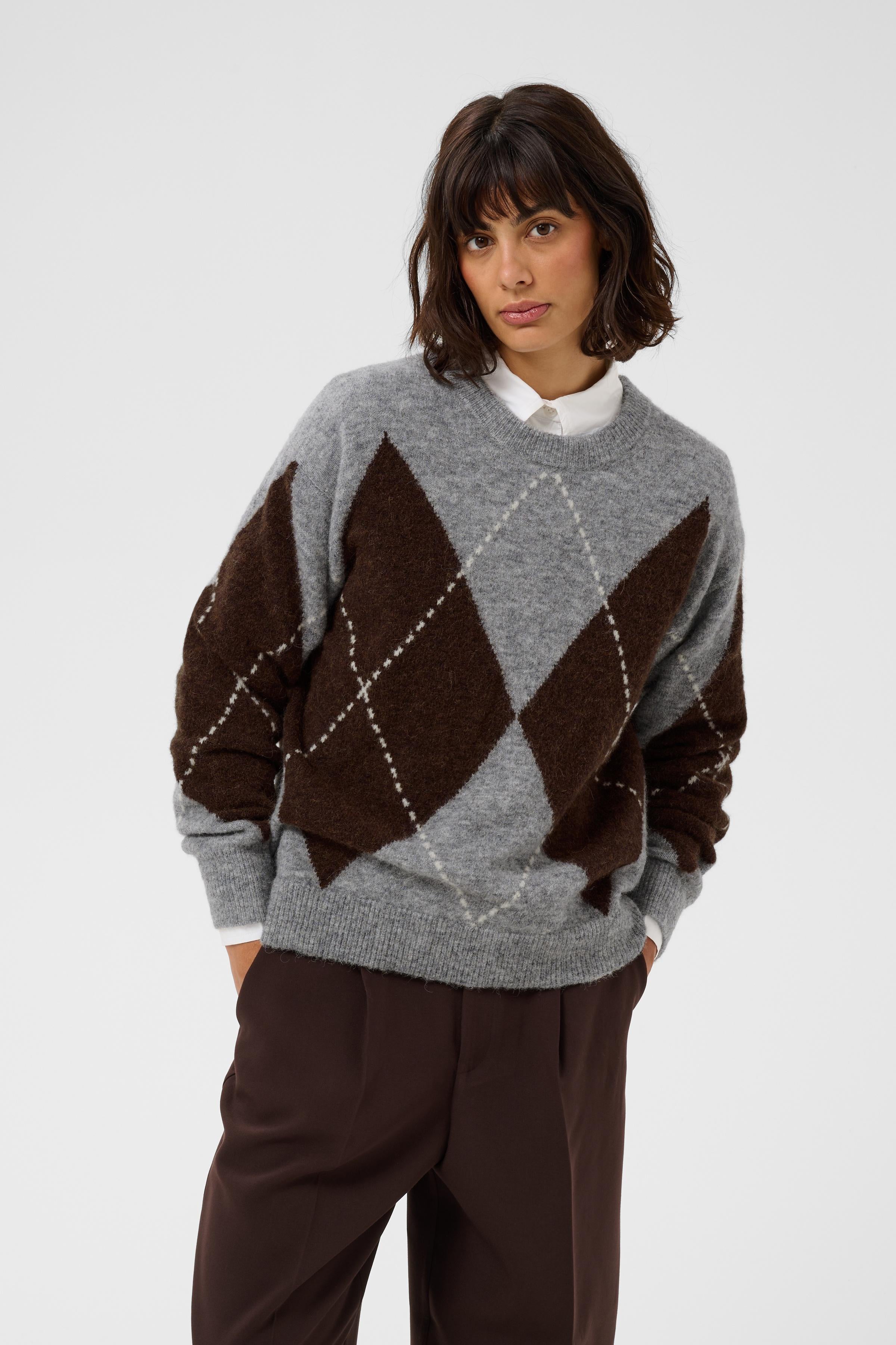 Sorayas Brown/Grey Argyle Jumper - 30311013