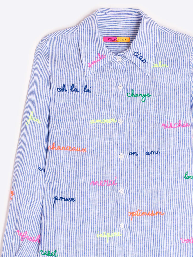 Blue Stripe Embroidered Shirt - 33214