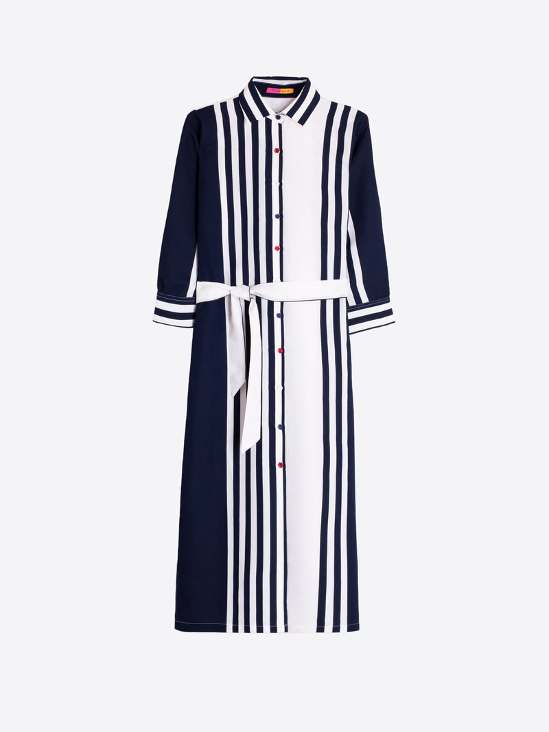 Navy & White Striped Shirt Dress - 33409