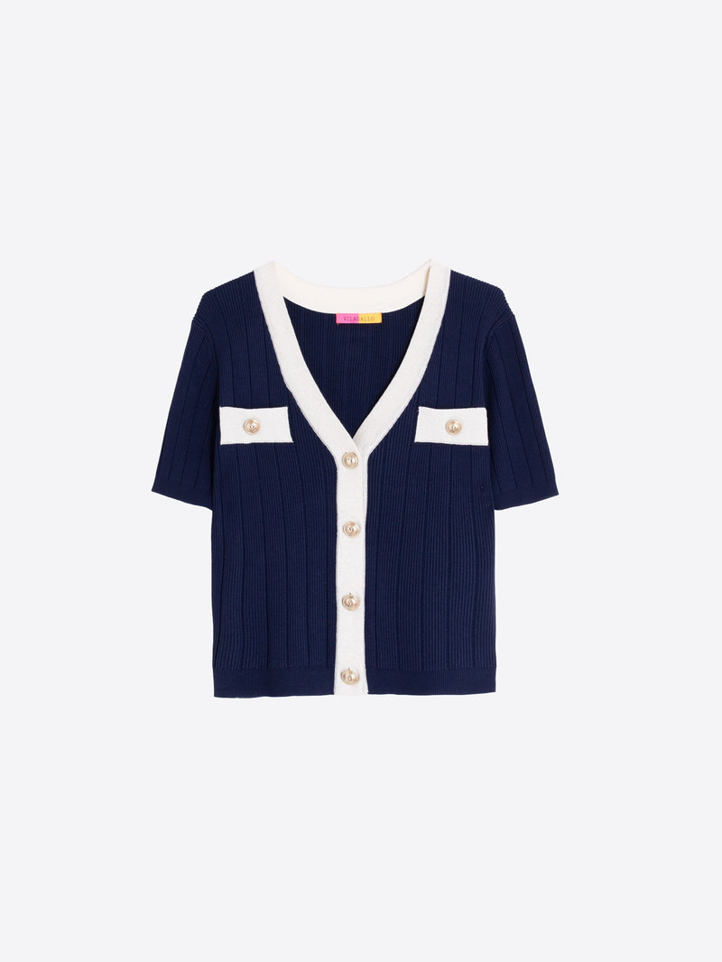 Navy Short Sleeve Cardigan - 33474