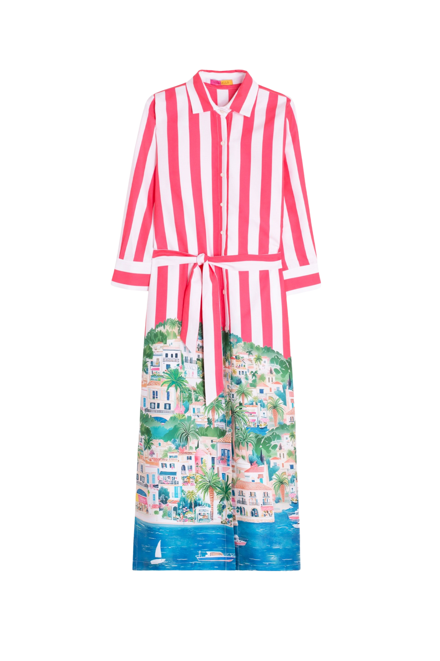 Stripe & Coastal Print Shirt Dress - 33554