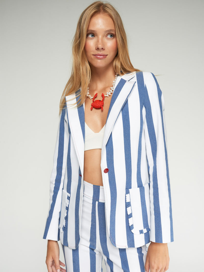 Blue & White Striped Blazer - 33571
