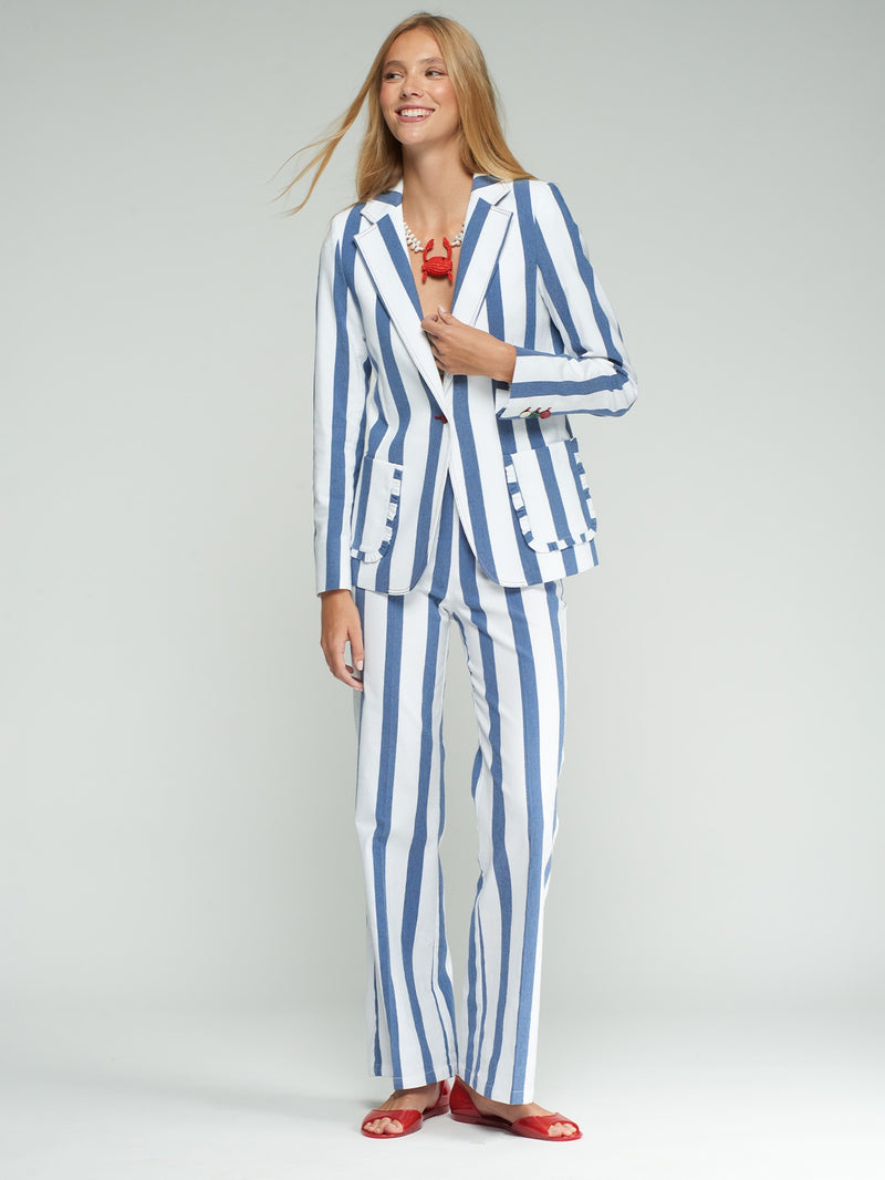 Blue & White Striped Blazer - 33571