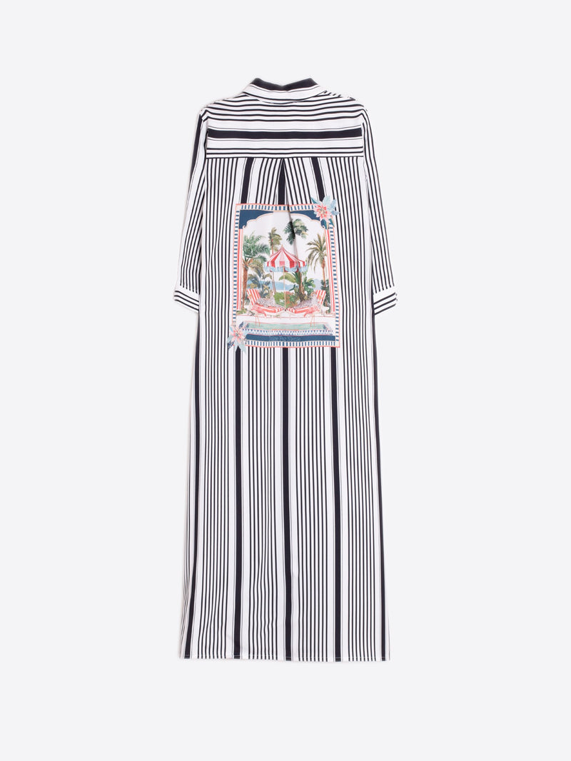 Black Striped Shirt Dress - 33649