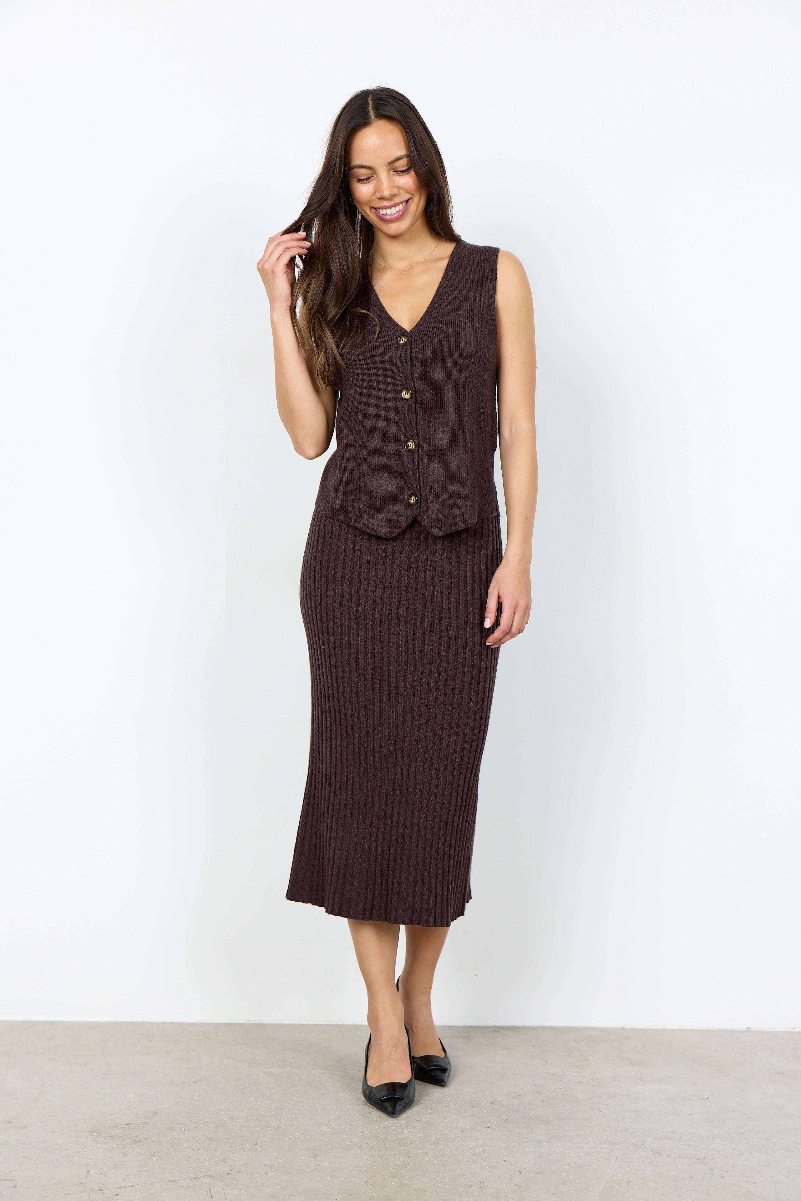 Kanita 23 Chocolate Plum Ribbed Skirt - 33693
