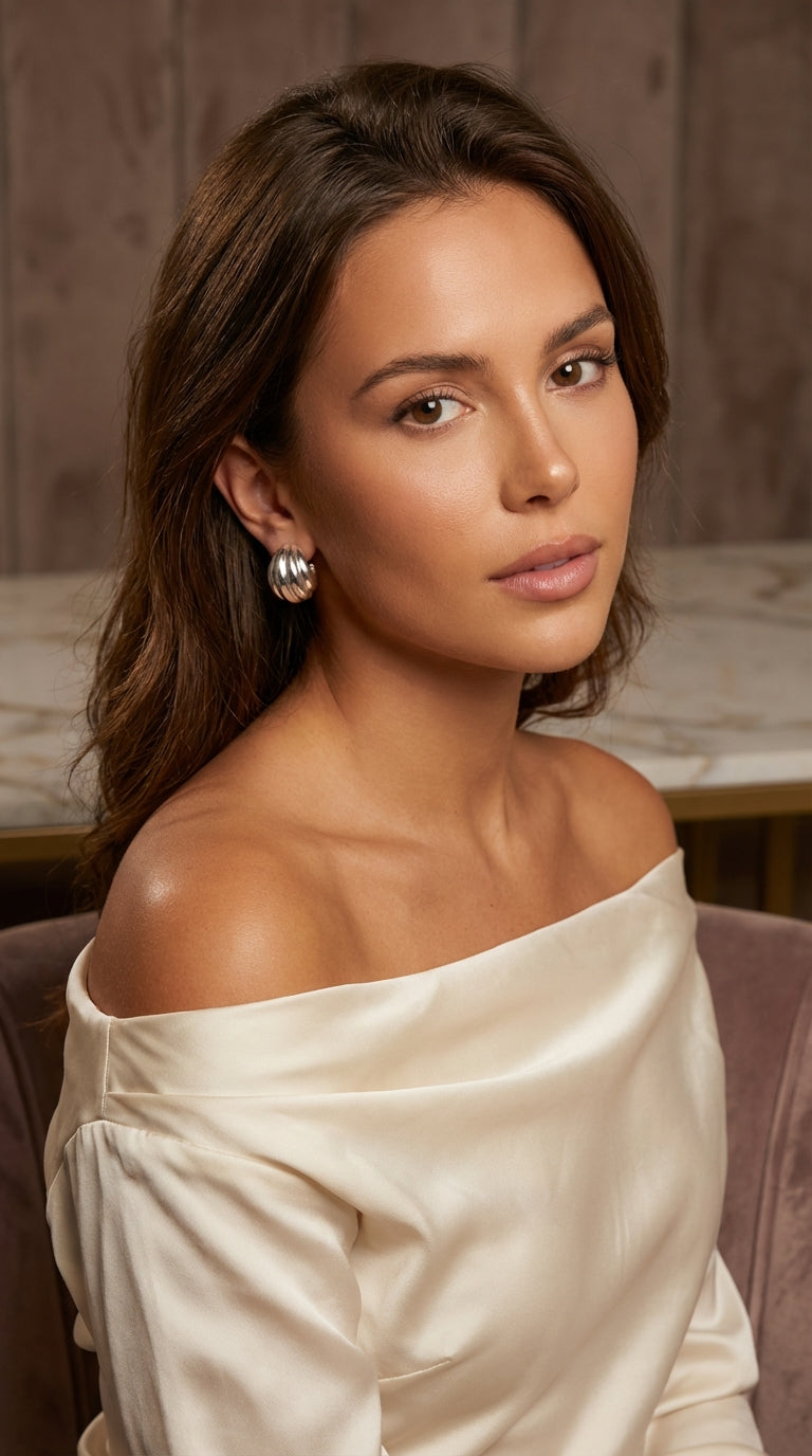 Silver Ribbed Earrings - 4079