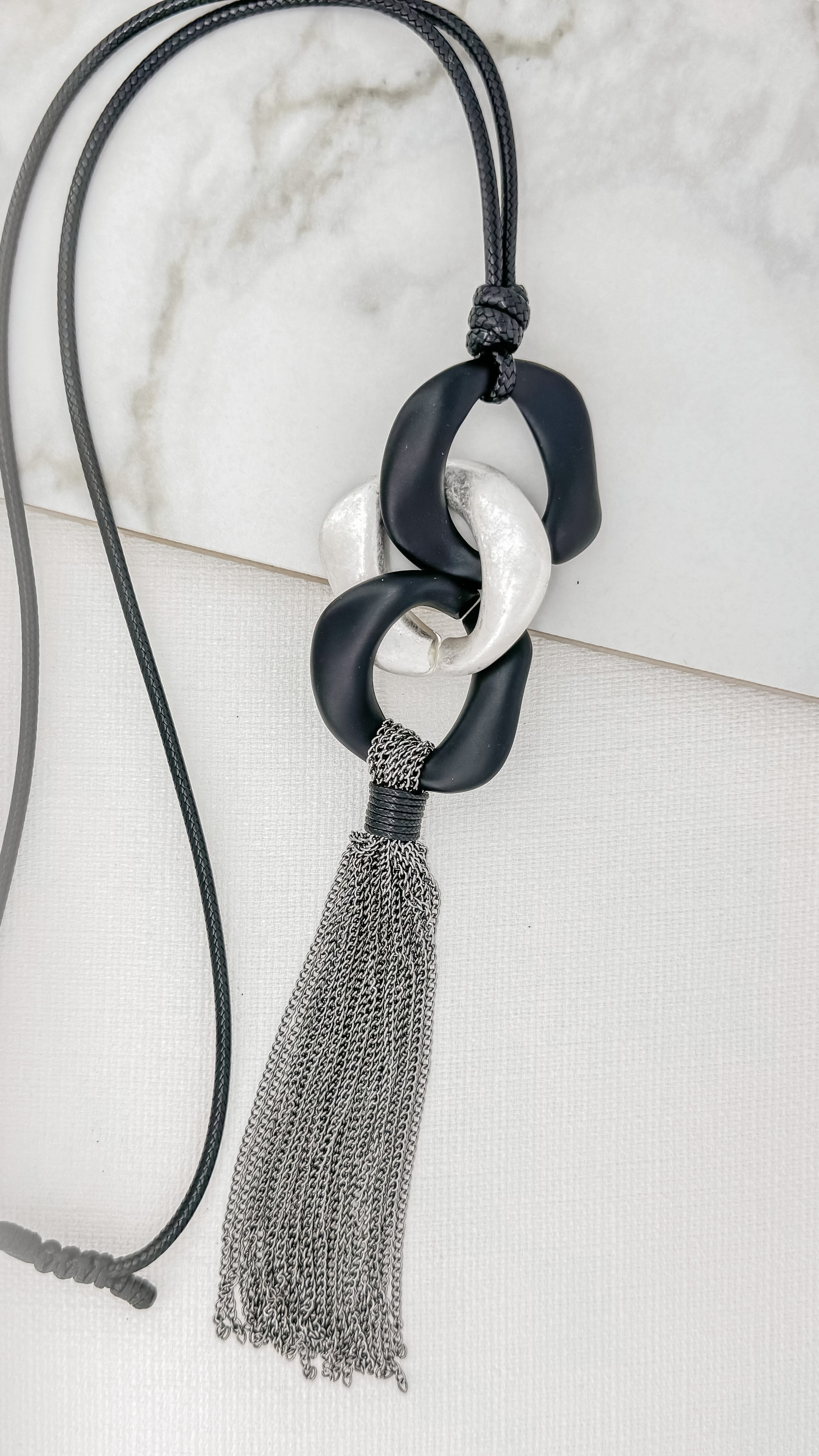 Black Cord Tassel Necklace - 4098