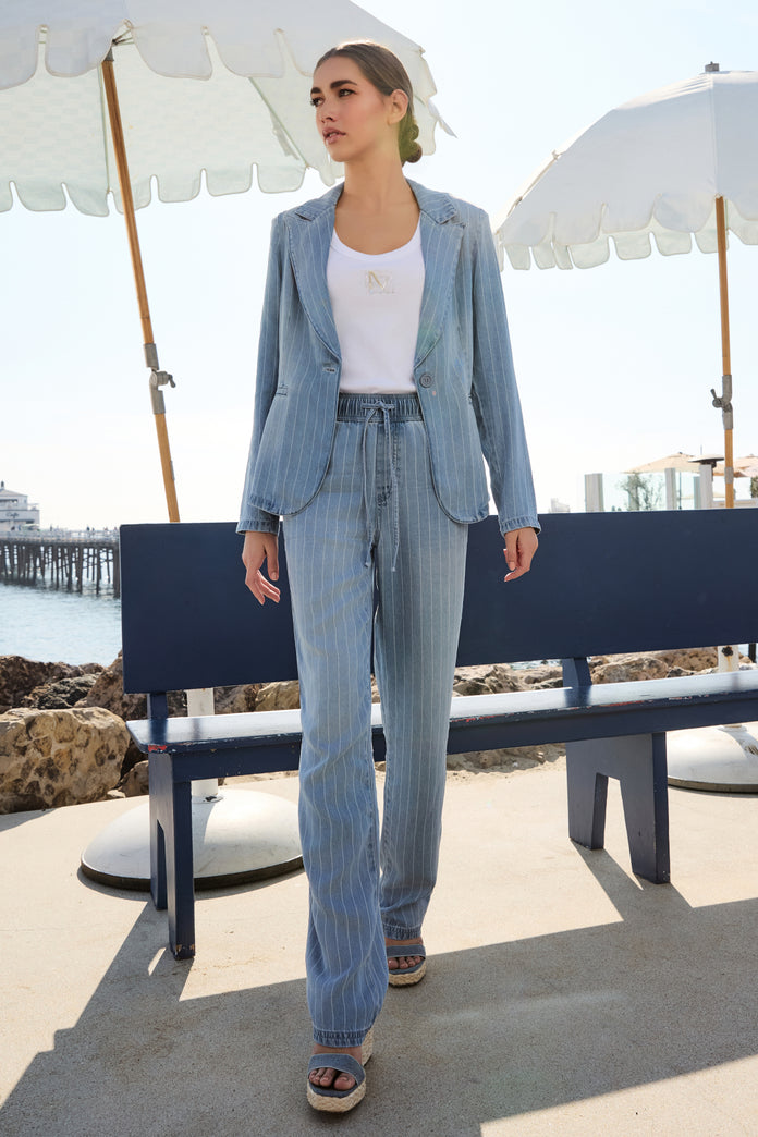 Blue Lyocell Wide Leg Trousers - 410954