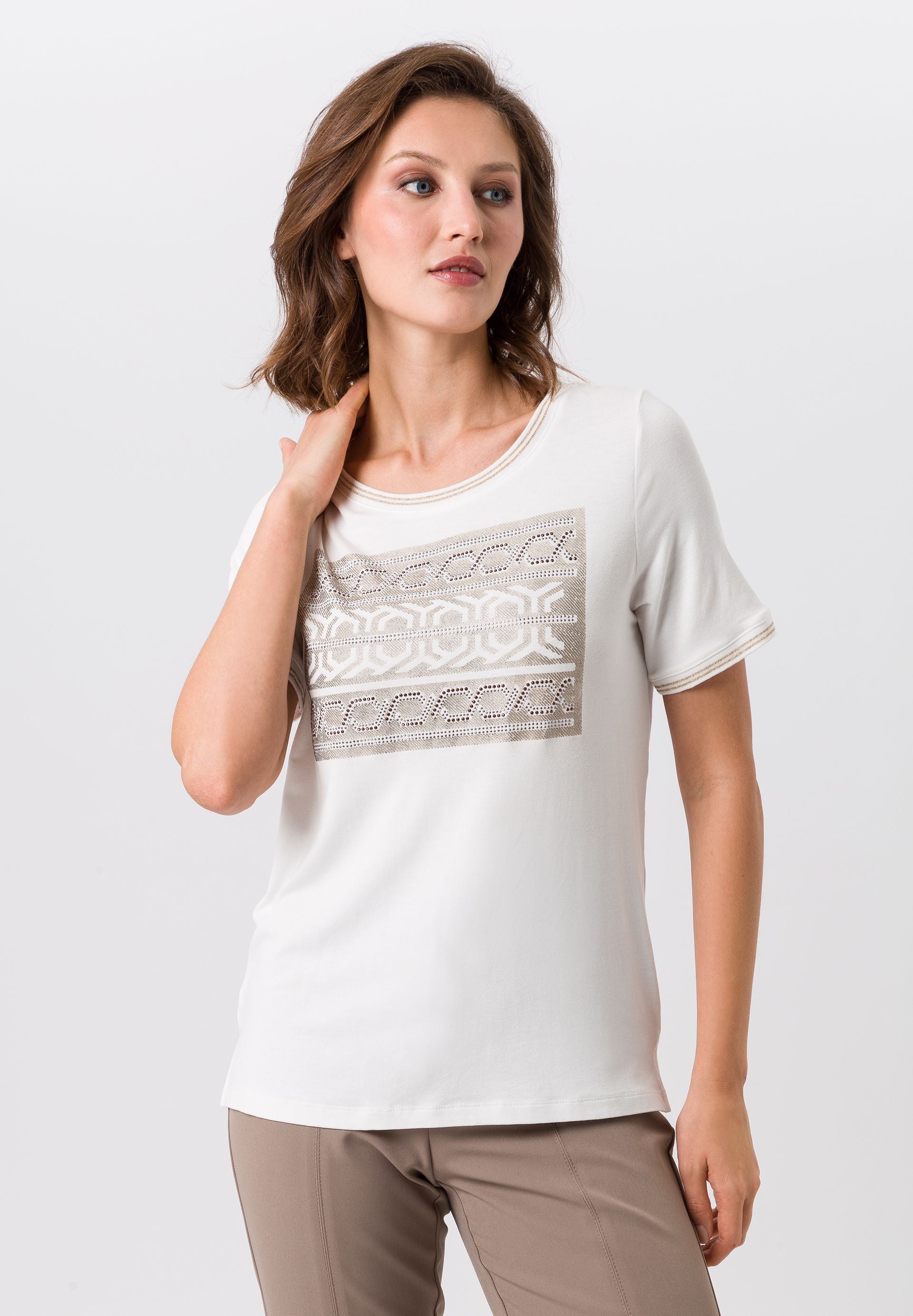 Ecru Metallic Print Top - 412453