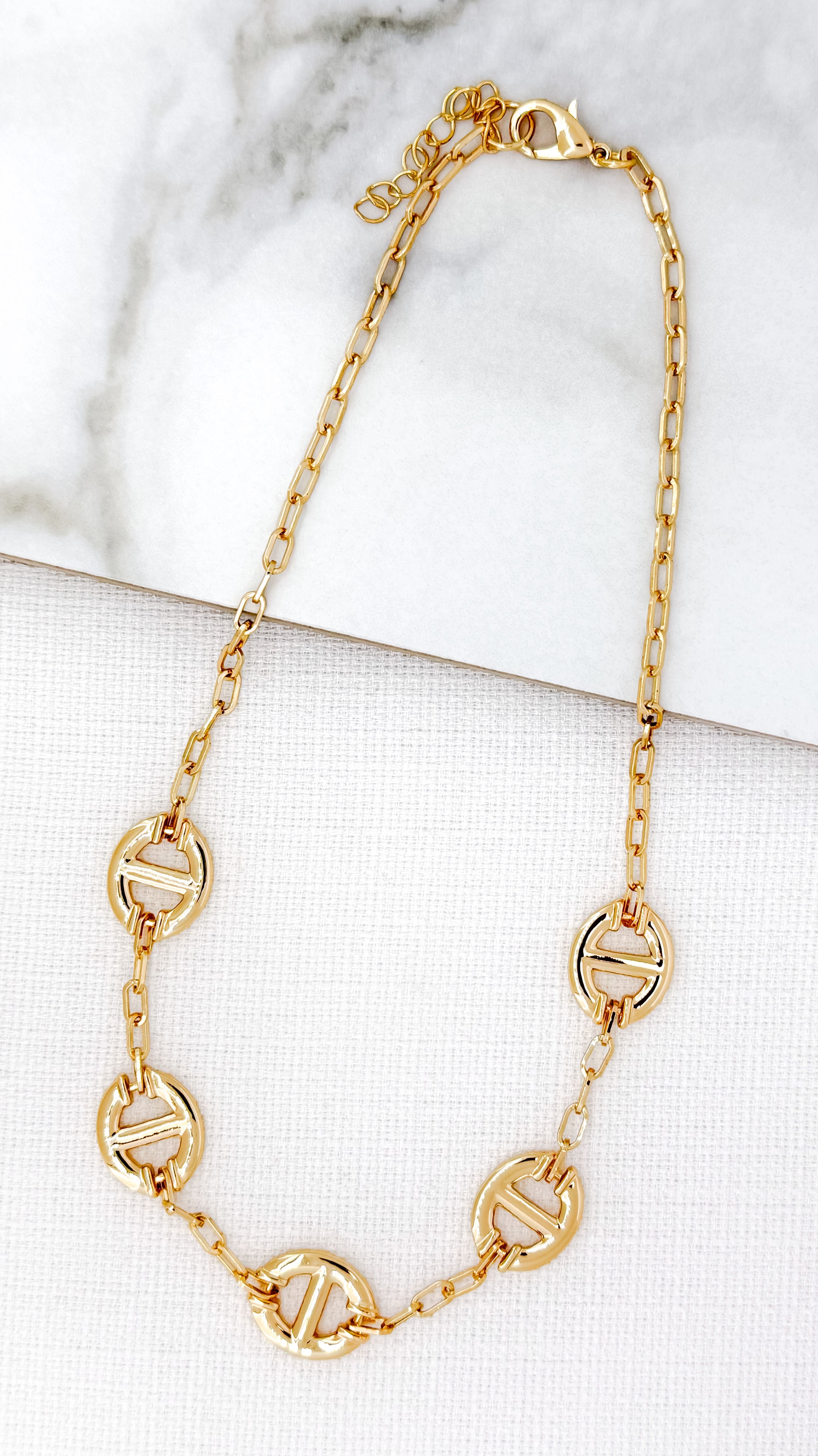 Gold Short Oval Link Necklace - 4376