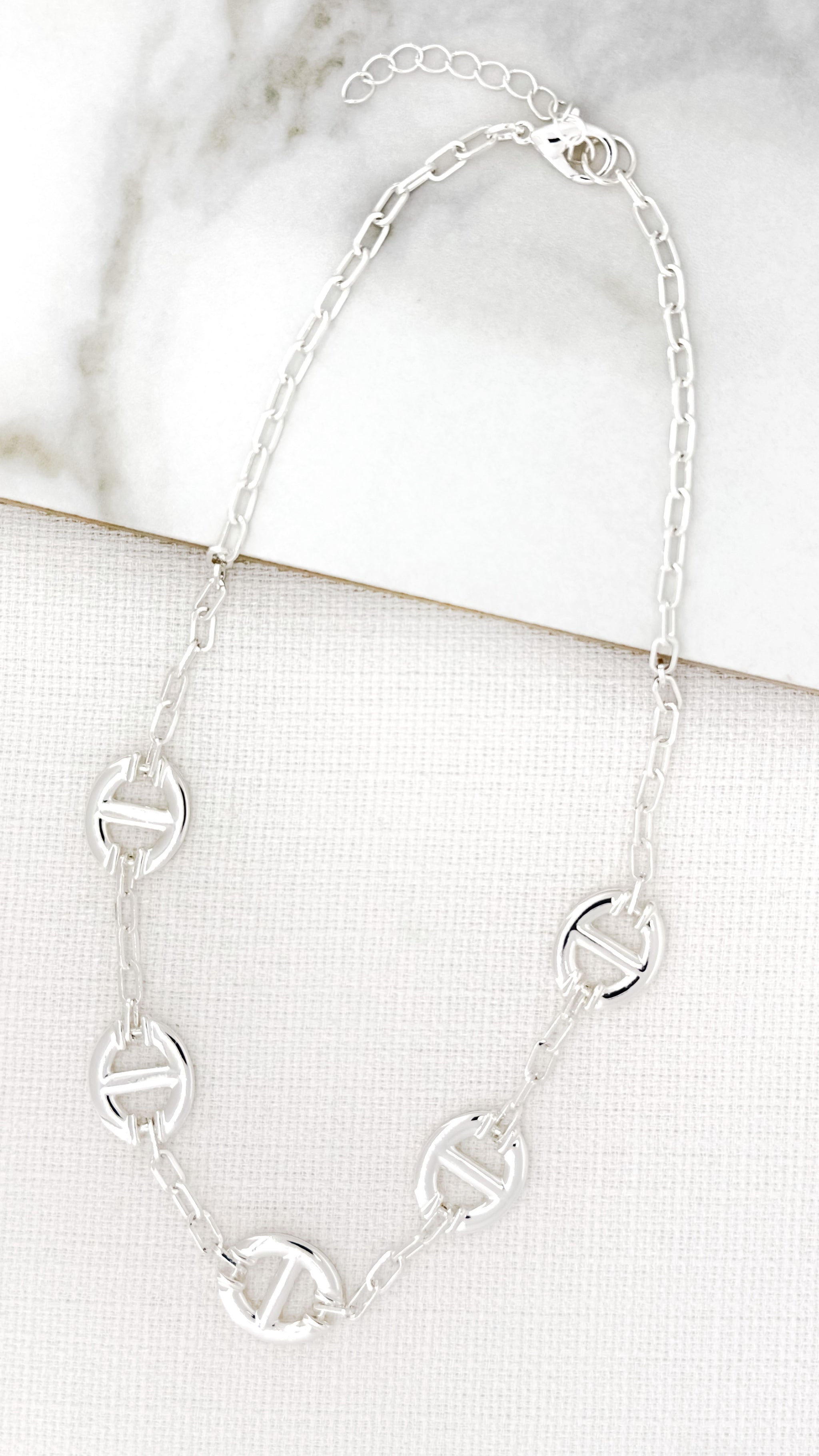 Silver Short Oval Link Necklace - 4376
