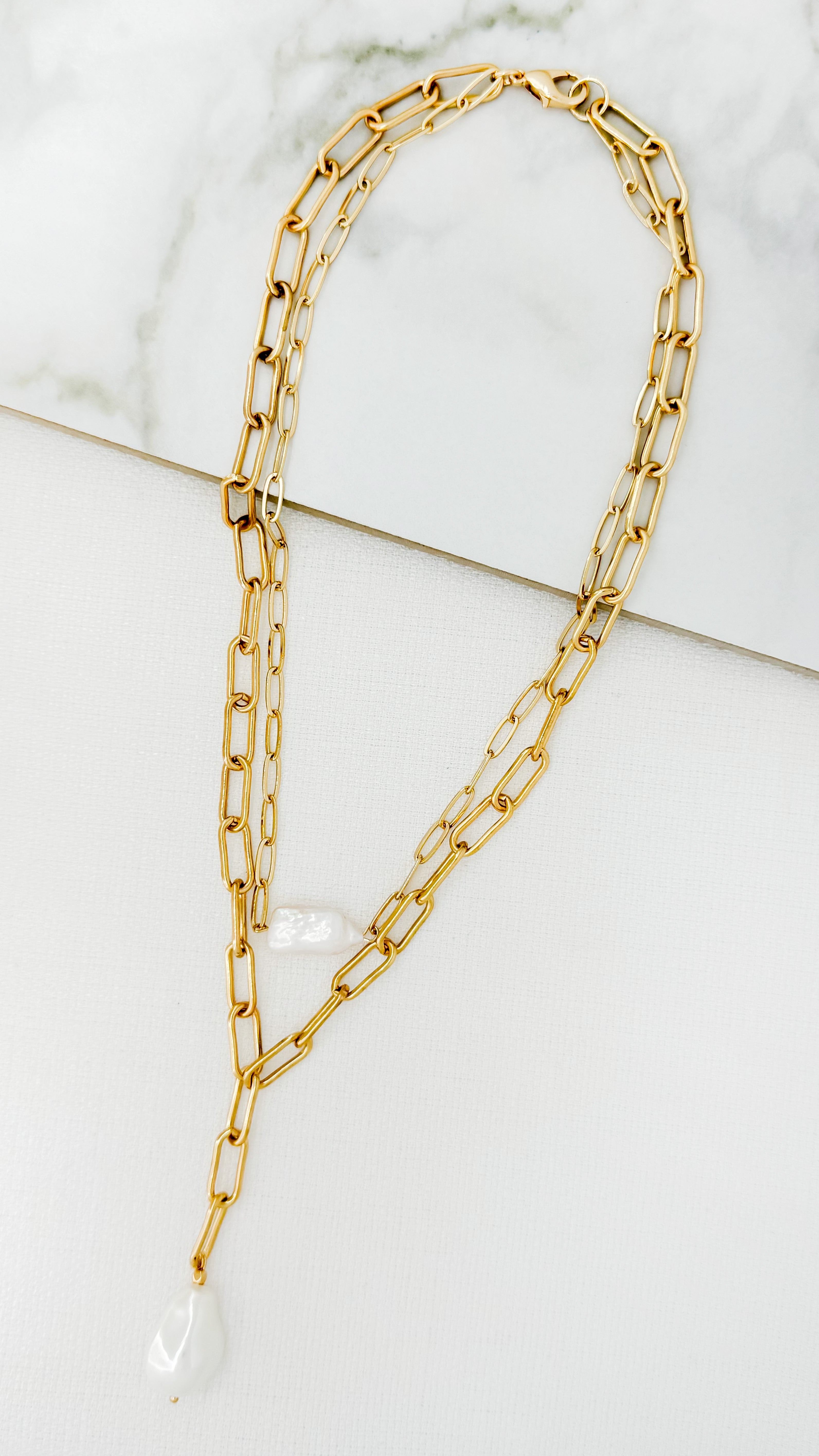 Gold Pearl Charm Necklace - 4509