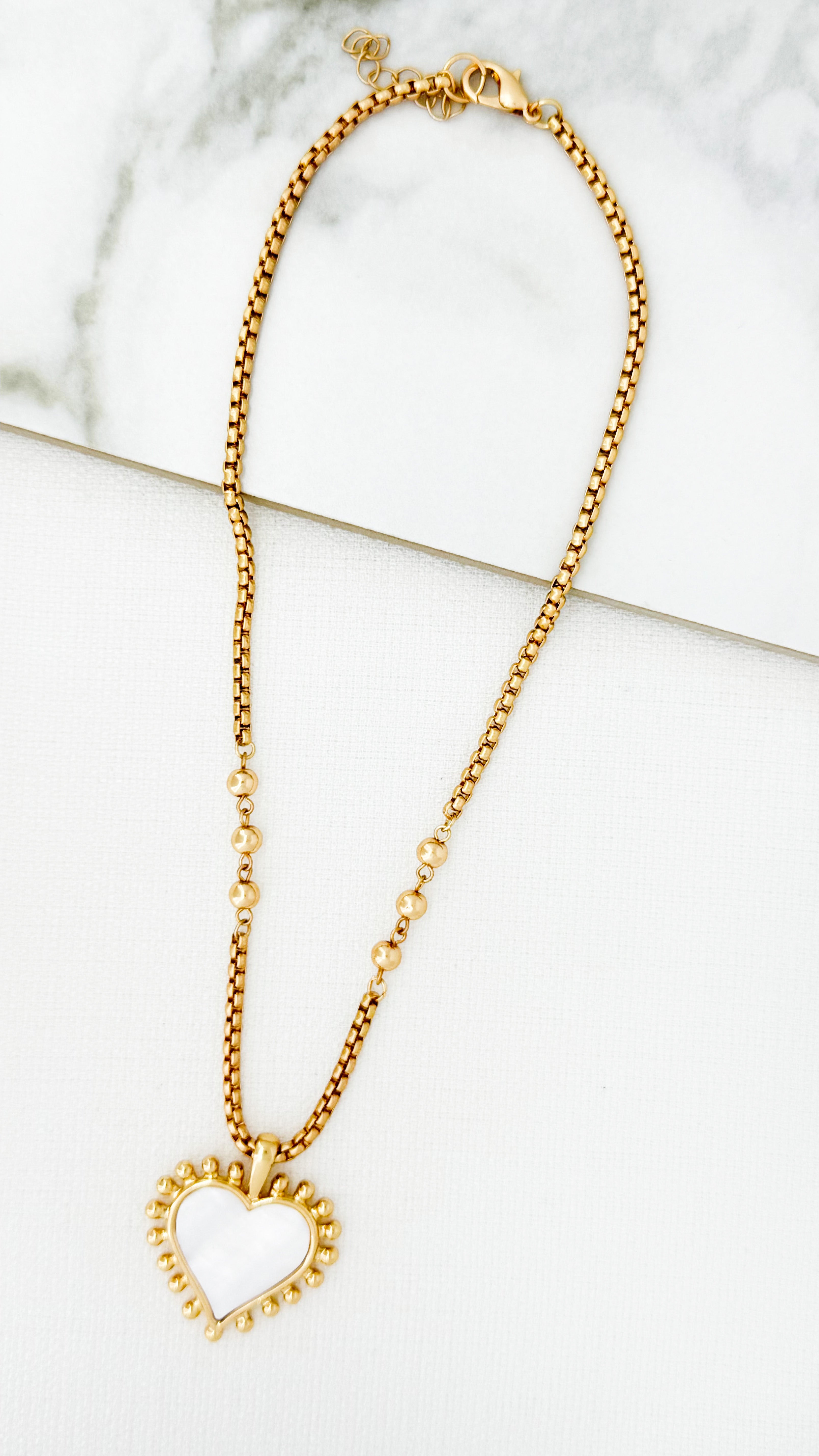 Gold White Heart Necklace - 4523