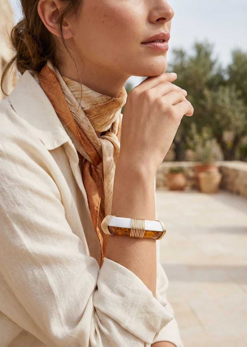 White & Amber Resin Bangle - 4718