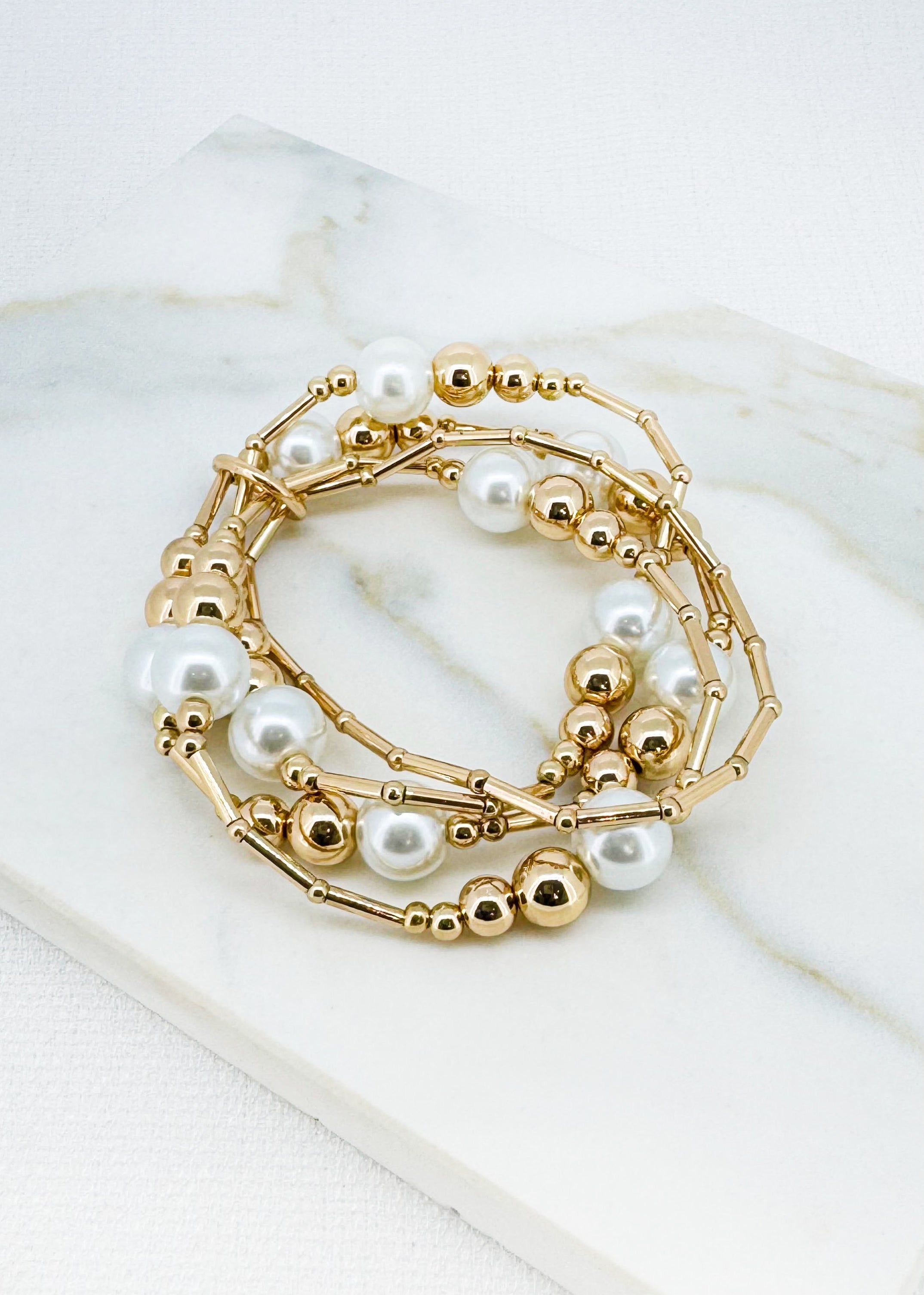 Gold & Pearl Stretch Bracelet - 4826