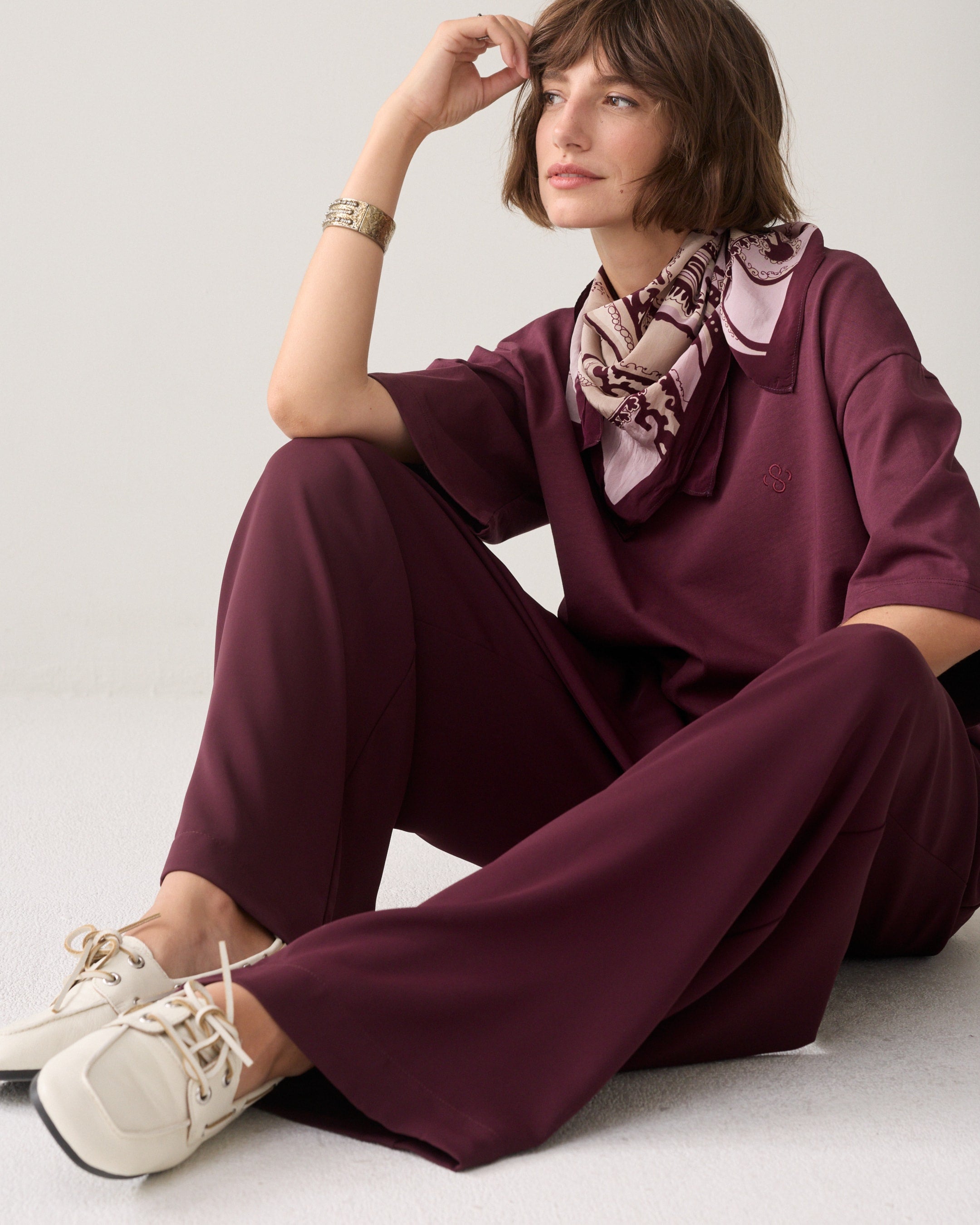 Dark Burgundy Wide Leg Trousers - 4s2872