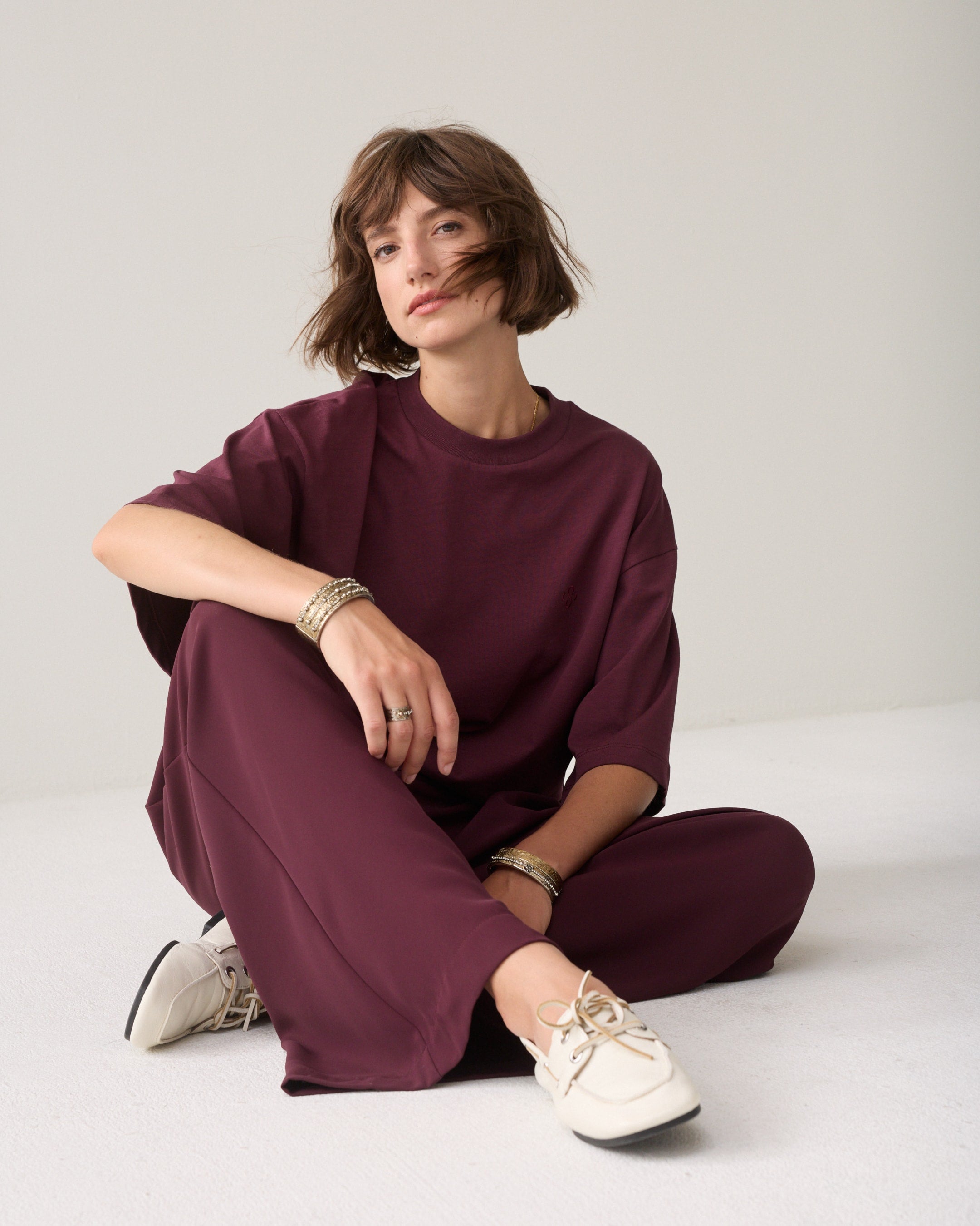 Dark Burgundy Wide Leg Trousers - 4s2872