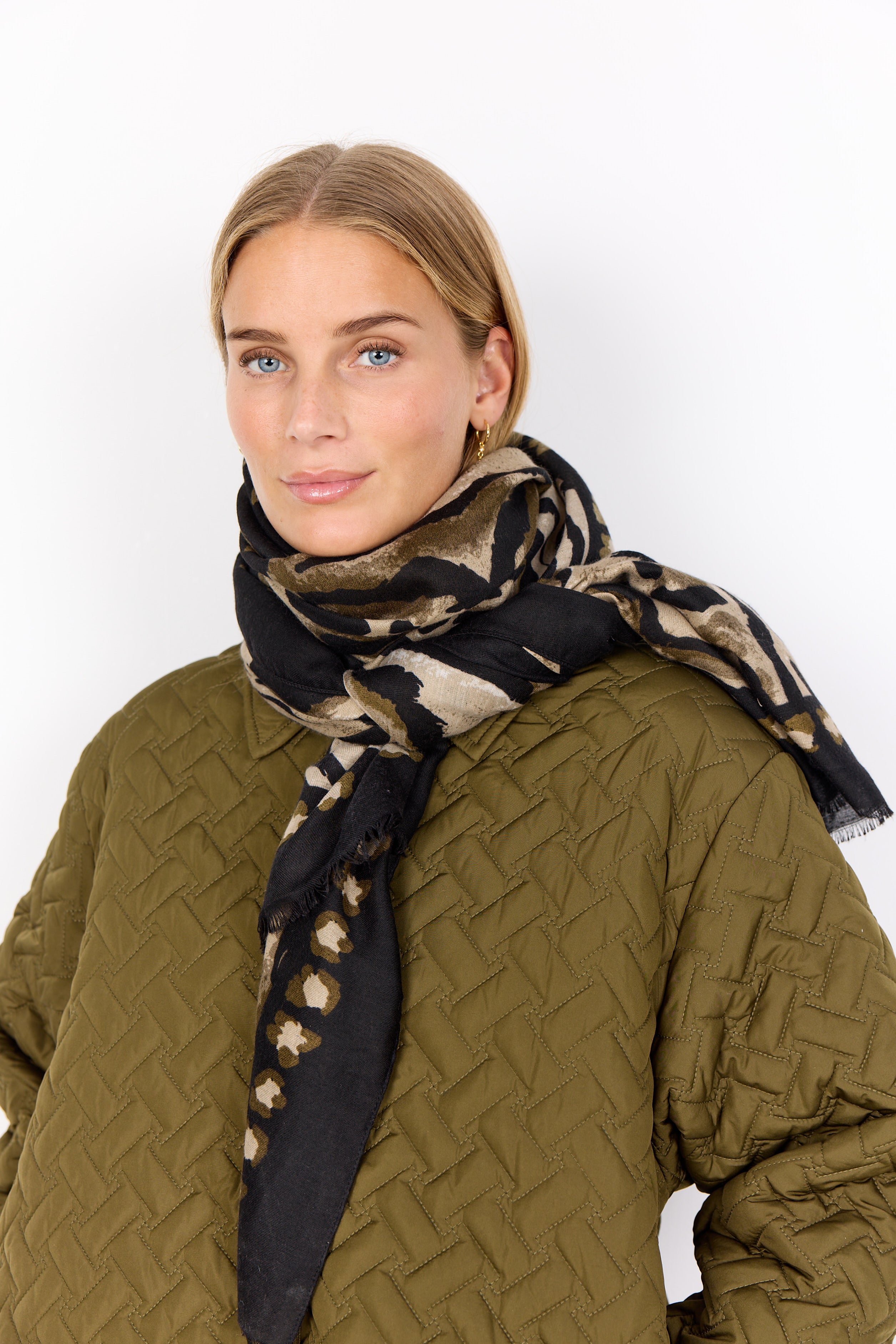 Virna 1 Dark Olive Combi Scarf - 51440
