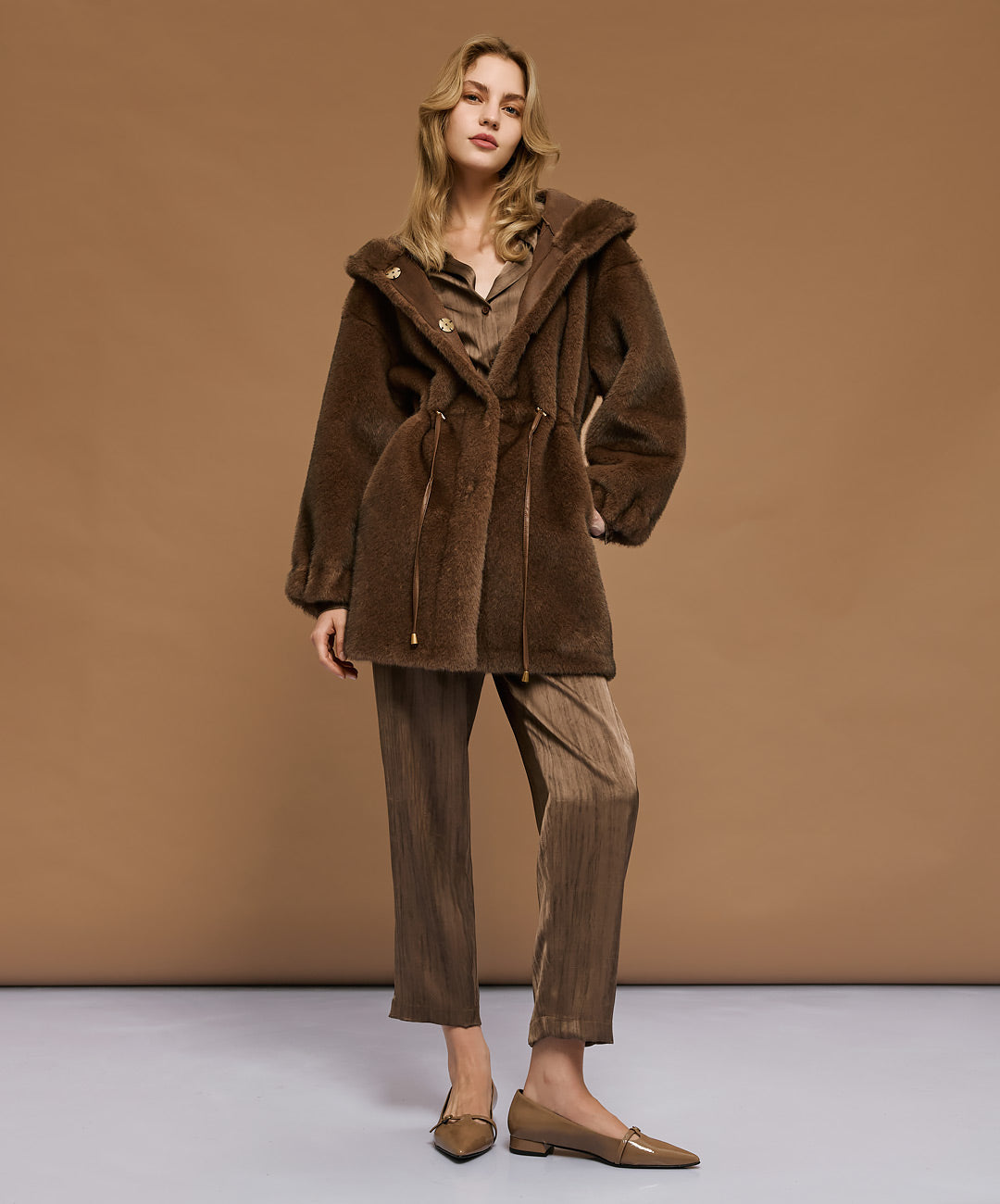 Brown Faux Fur Coat - 54-9142