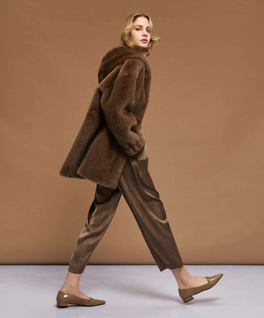 Brown Faux Fur Coat - 54-9142