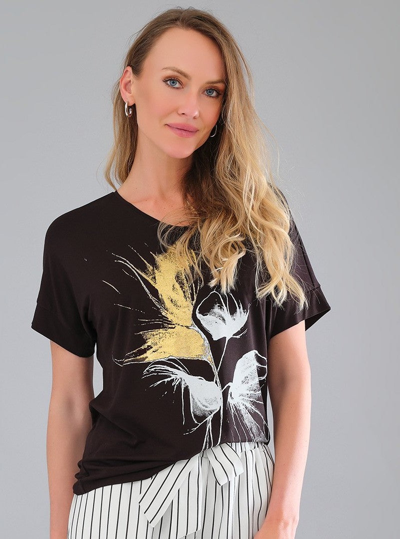 Black Front Print T-Shirt - 56102