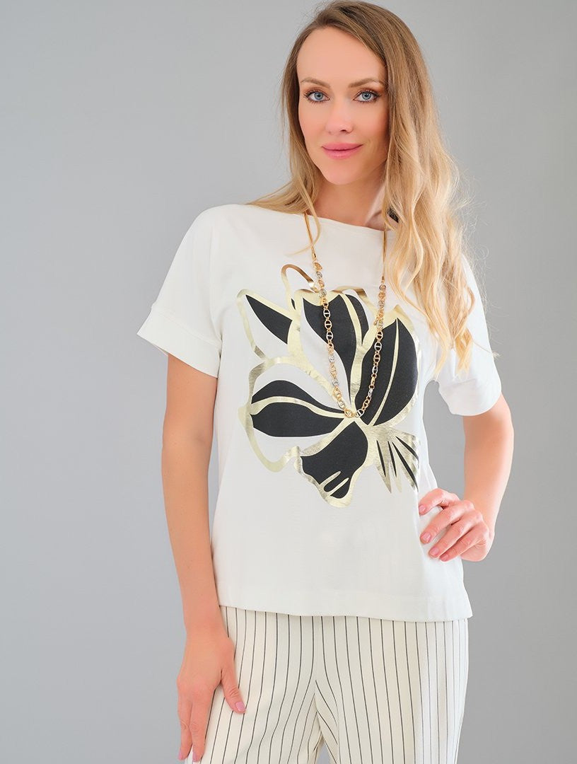 White Foliage Print Top - 56182