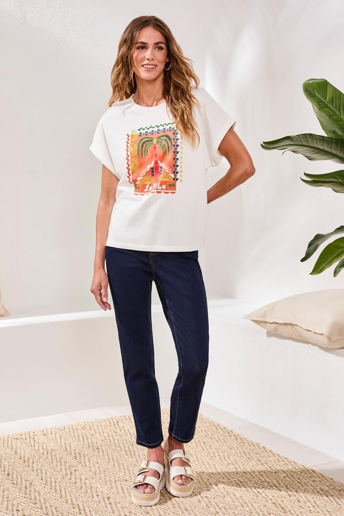 White Front Print Top - 6100O