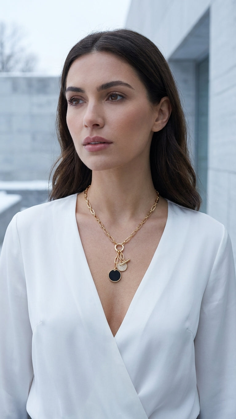 Gold T-Bar Pendant Necklace - 614