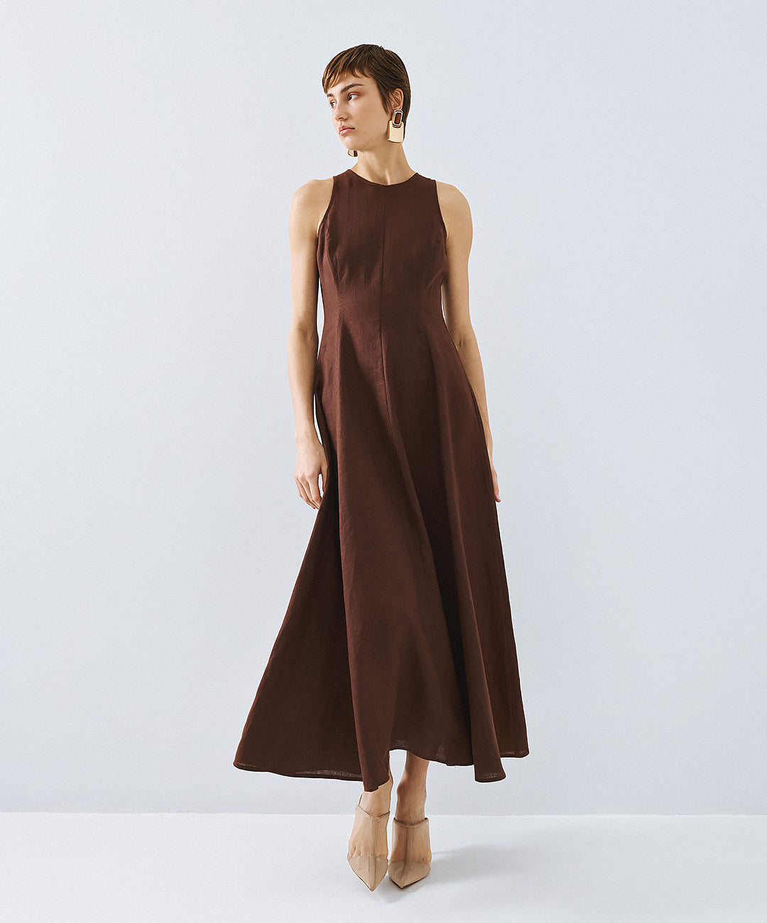 Coffee Linen Blend Dress - 63-3360