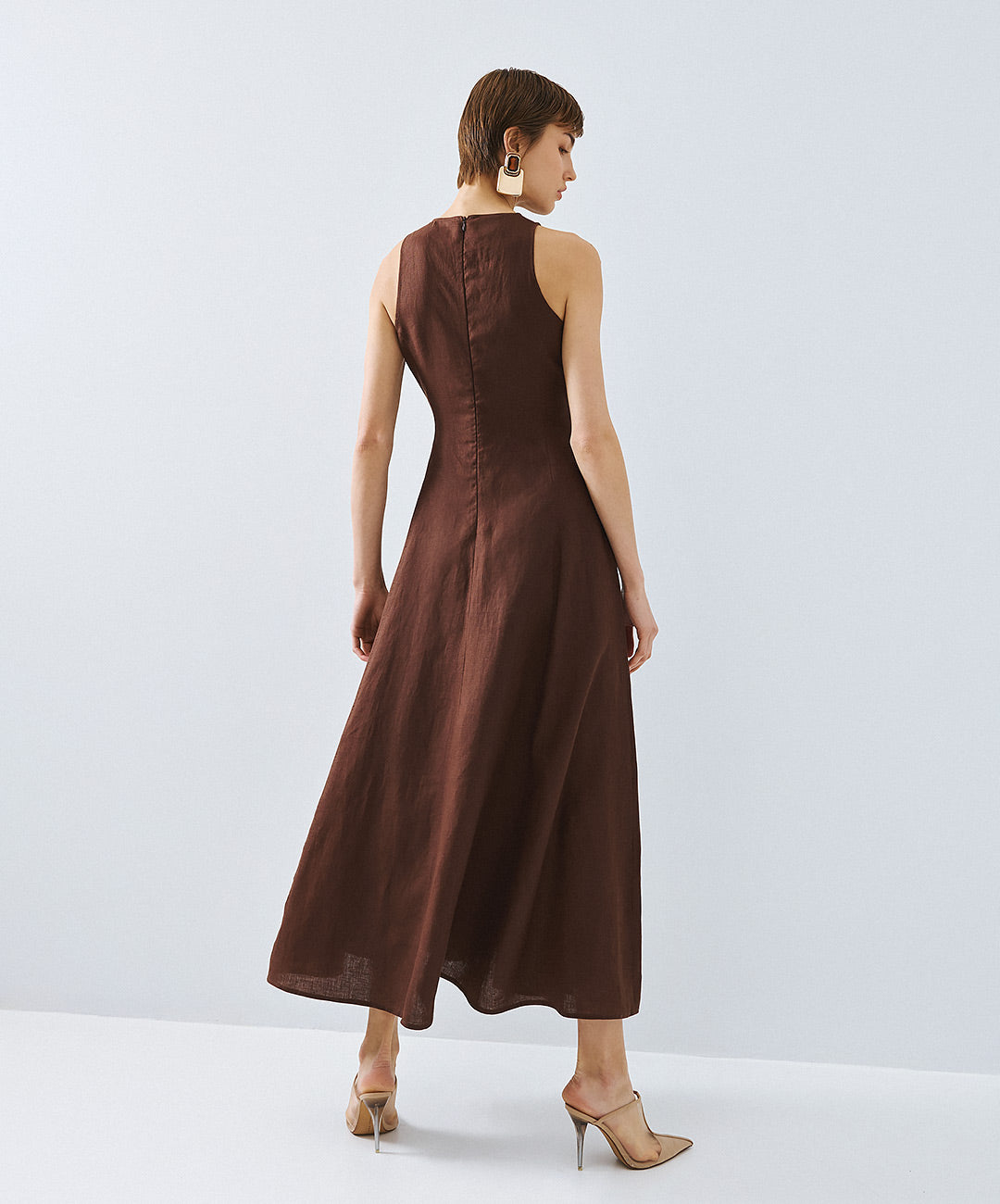 Coffee Linen Blend Dress - 63-3360