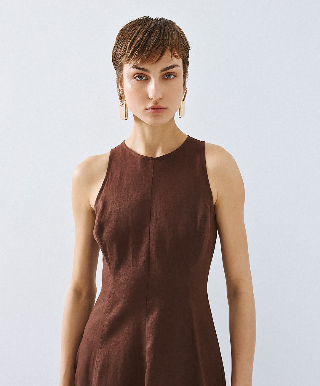 Coffee Linen Blend Dress - 63-3360