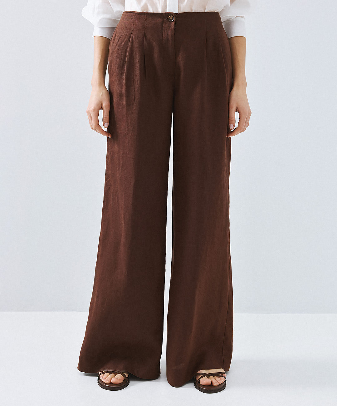 Coffee Linen Blend Pants - 63-5007