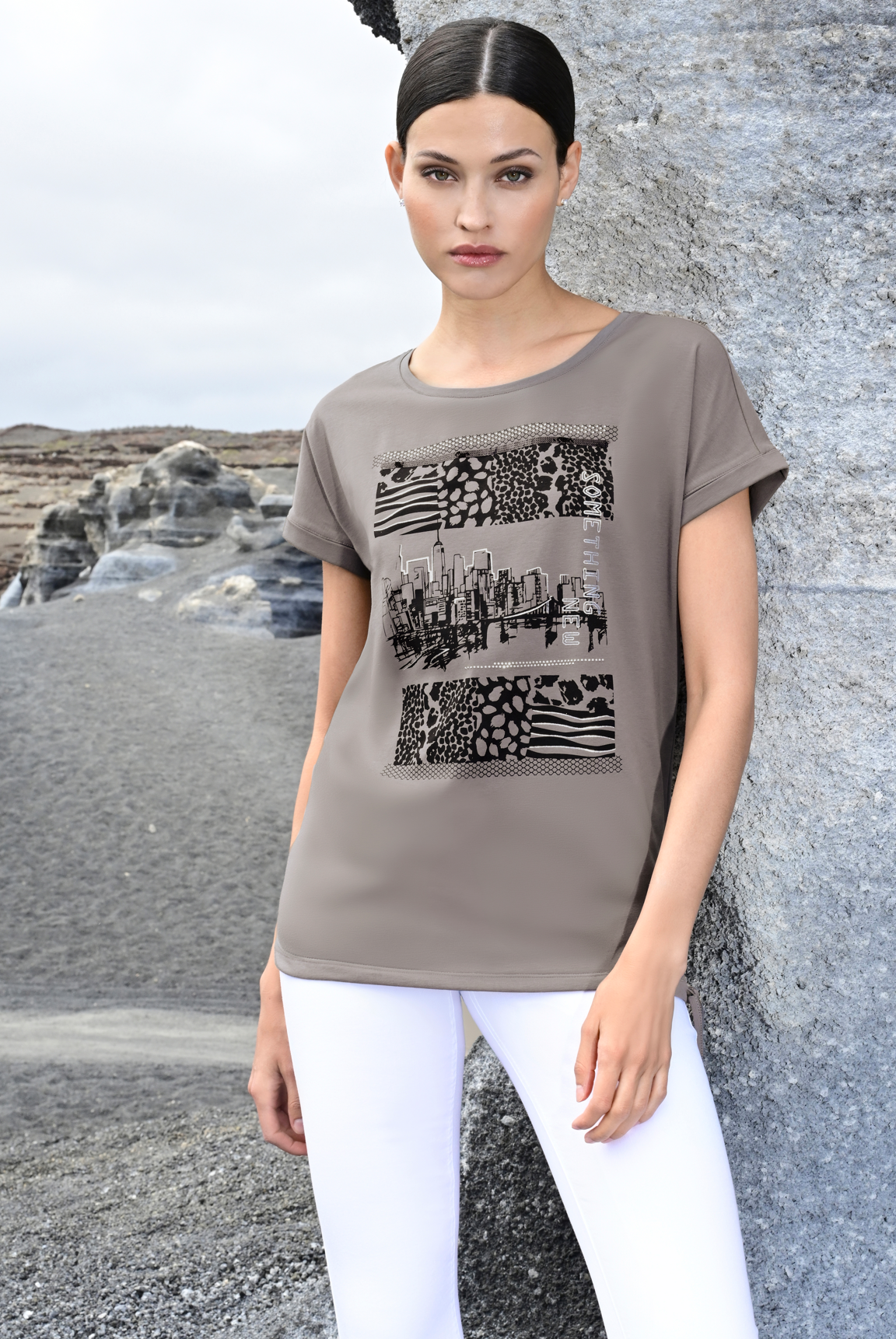 Taupe Draw Hem T-Shirt - 64324