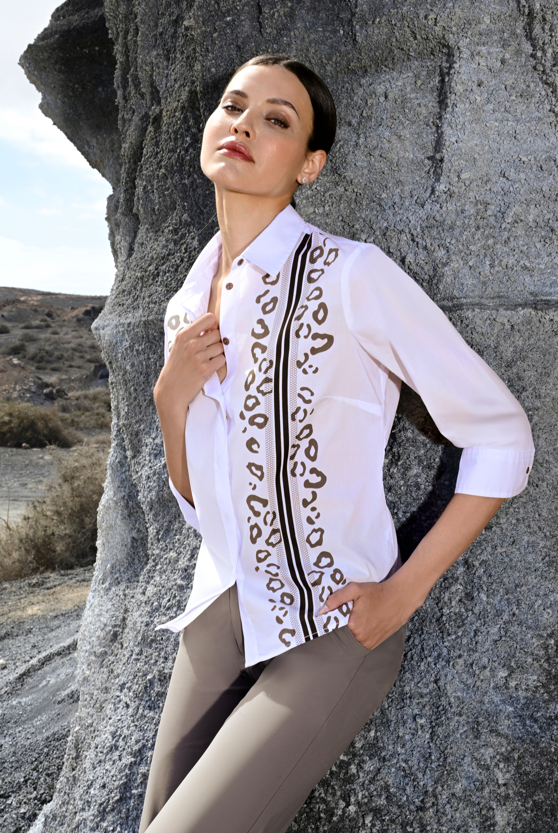 White Animal Print Stripe Shirt - 66037