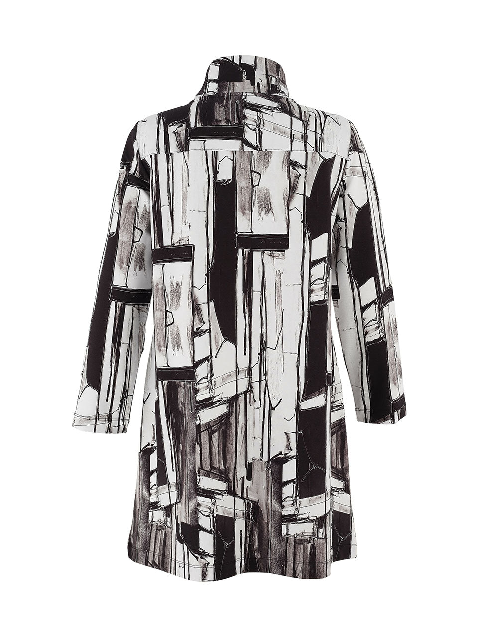 Monochrome Abstract Print Coat - 75636