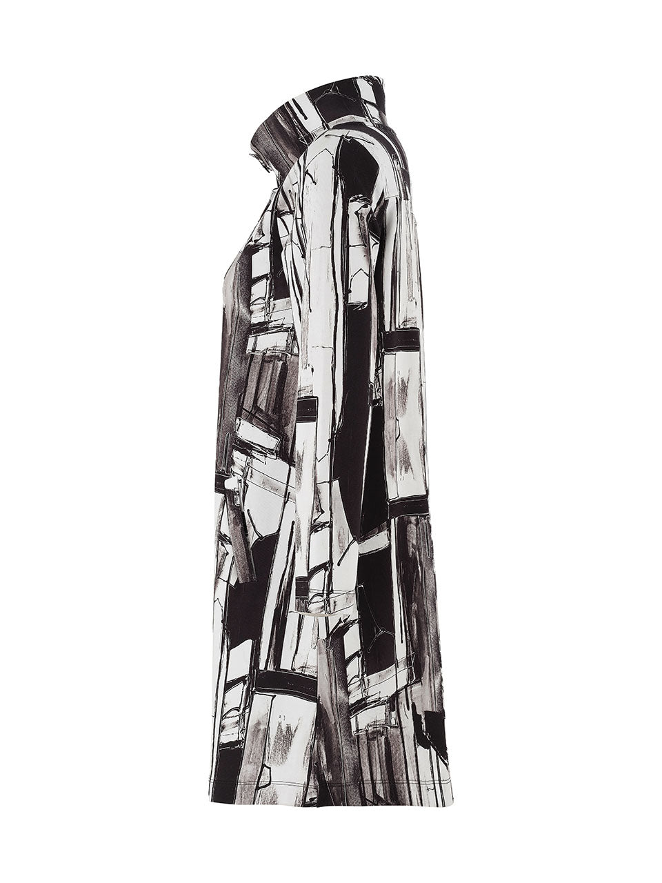 Monochrome Abstract Print Coat - 75636