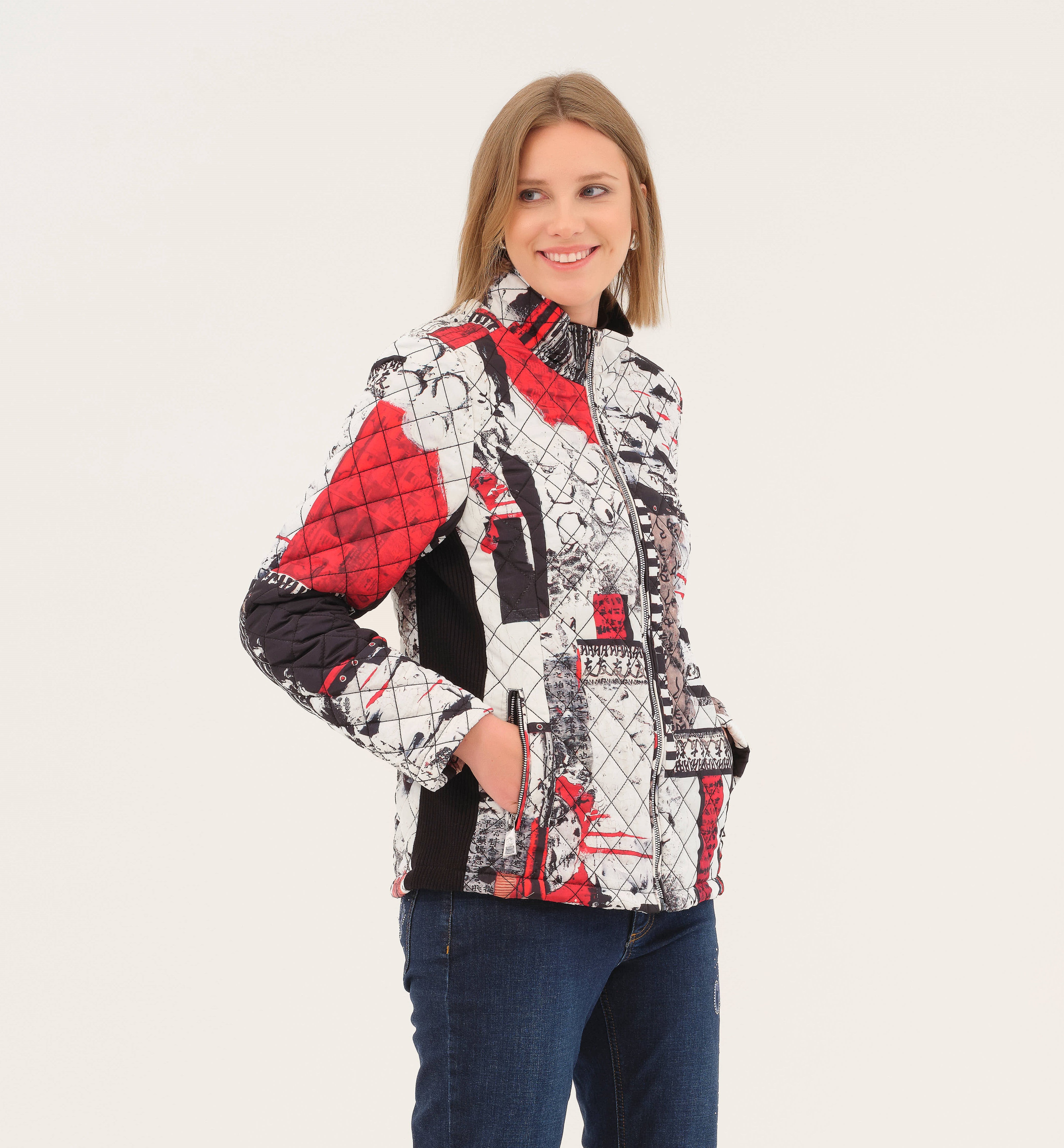 Black Multi Print Quilt Jacket - 75831